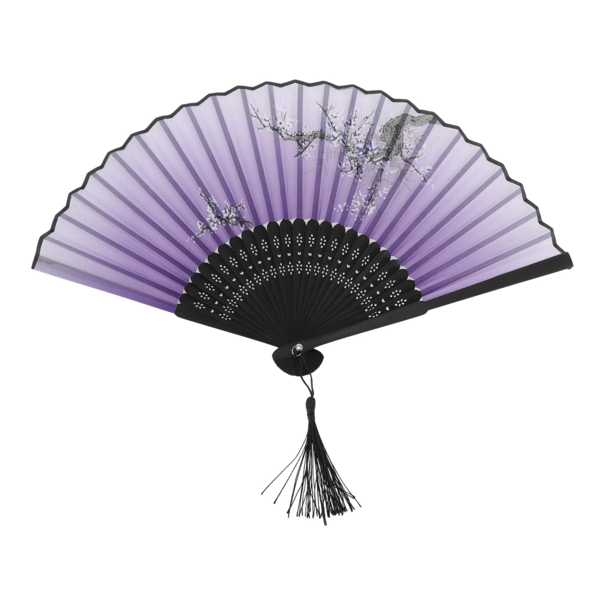 Unique Bargains Ancient Style Folding Fan 1Pc Purple Plum Blossoms Defying the Snow Print