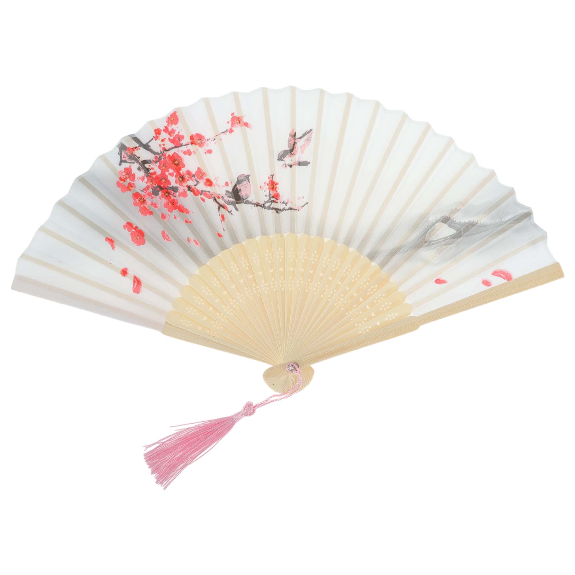 Unique Bargains Ancient Style Folding Fan 1Pc for Parties Gray White [Singing Birds Theme]