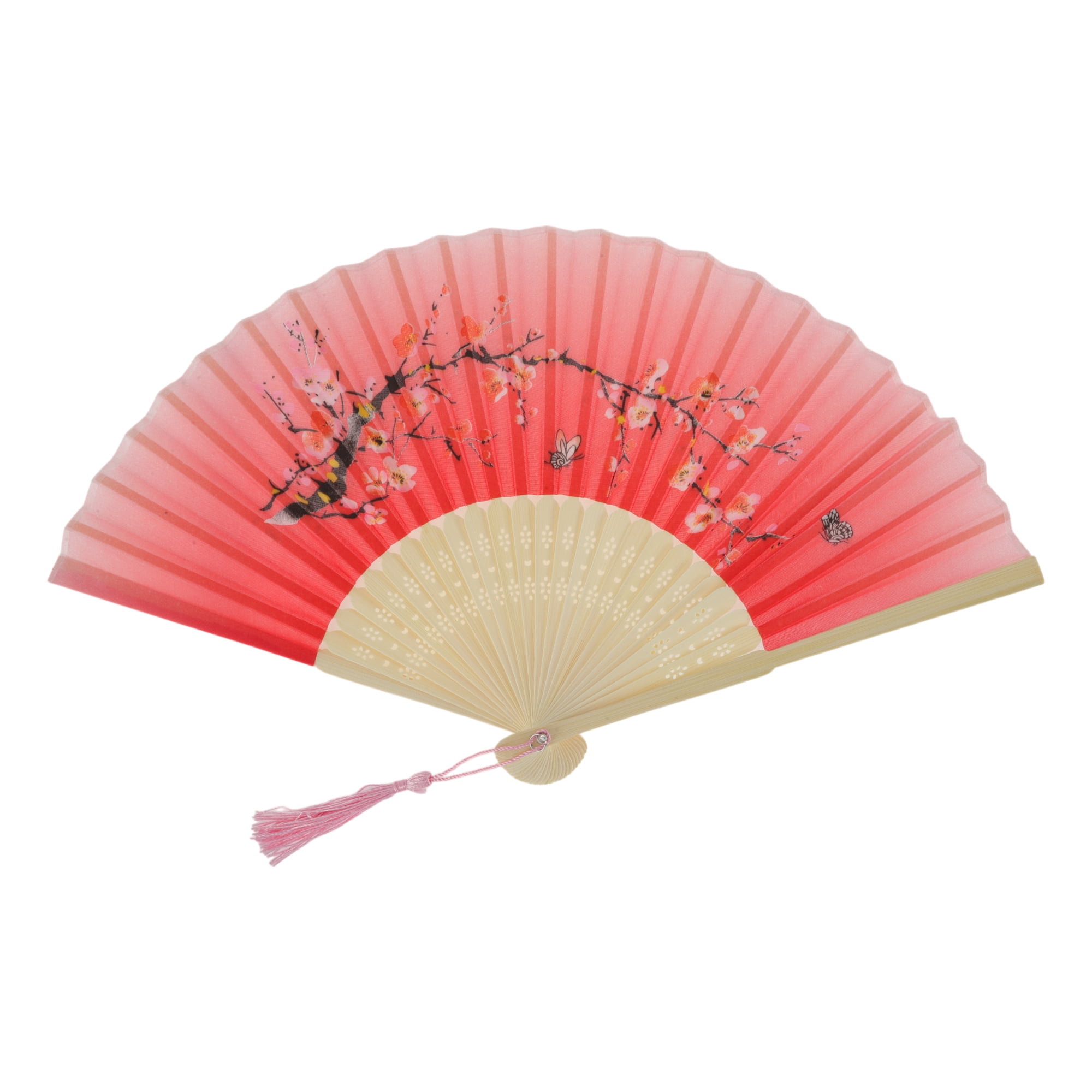 Unique Bargains Ancient Style Folding Fan 1Pc for Parties Light Red [Flowers Print]