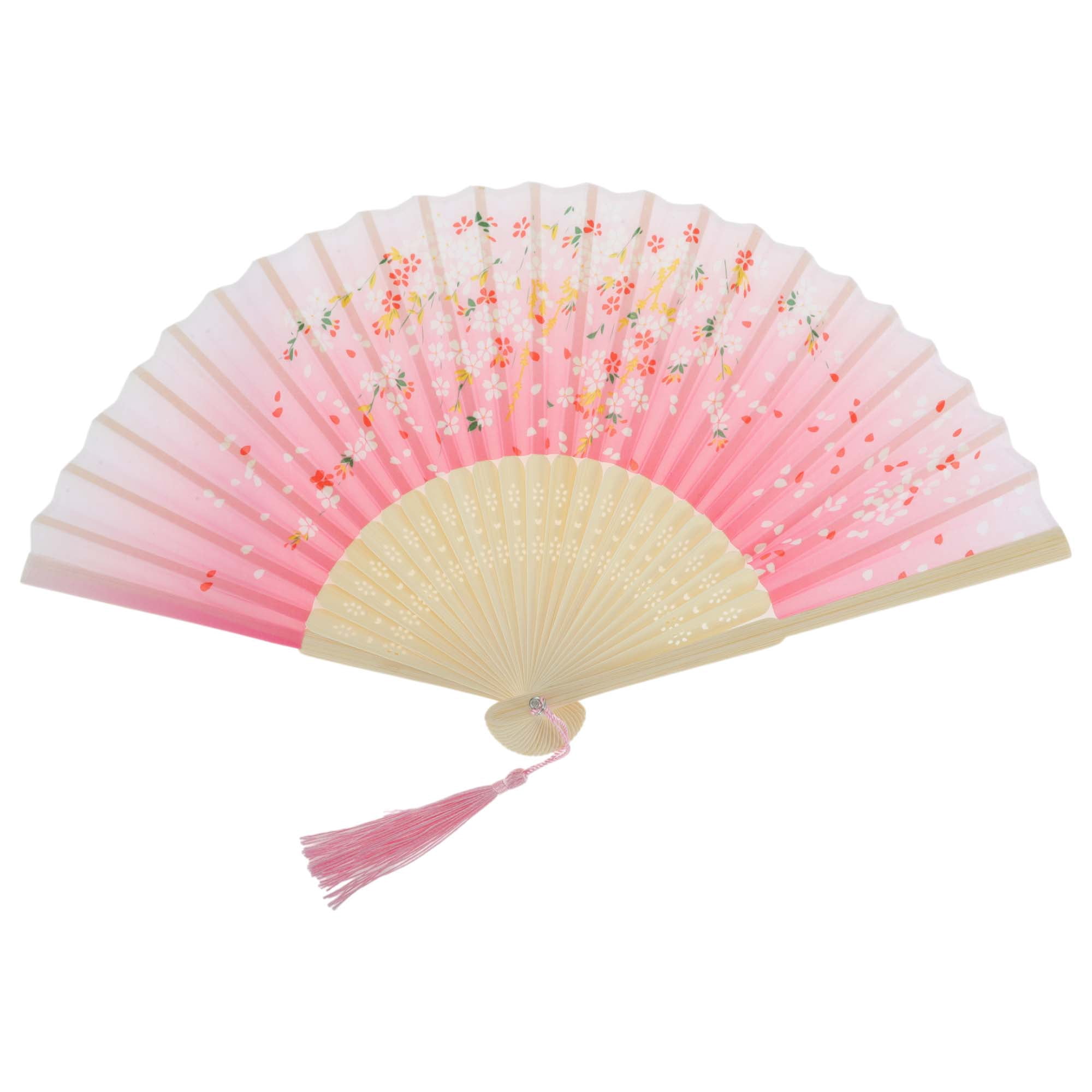 Unique Bargains Ancient Style Folding Fan 1Pc for Parties Rose Red [Floral Print]