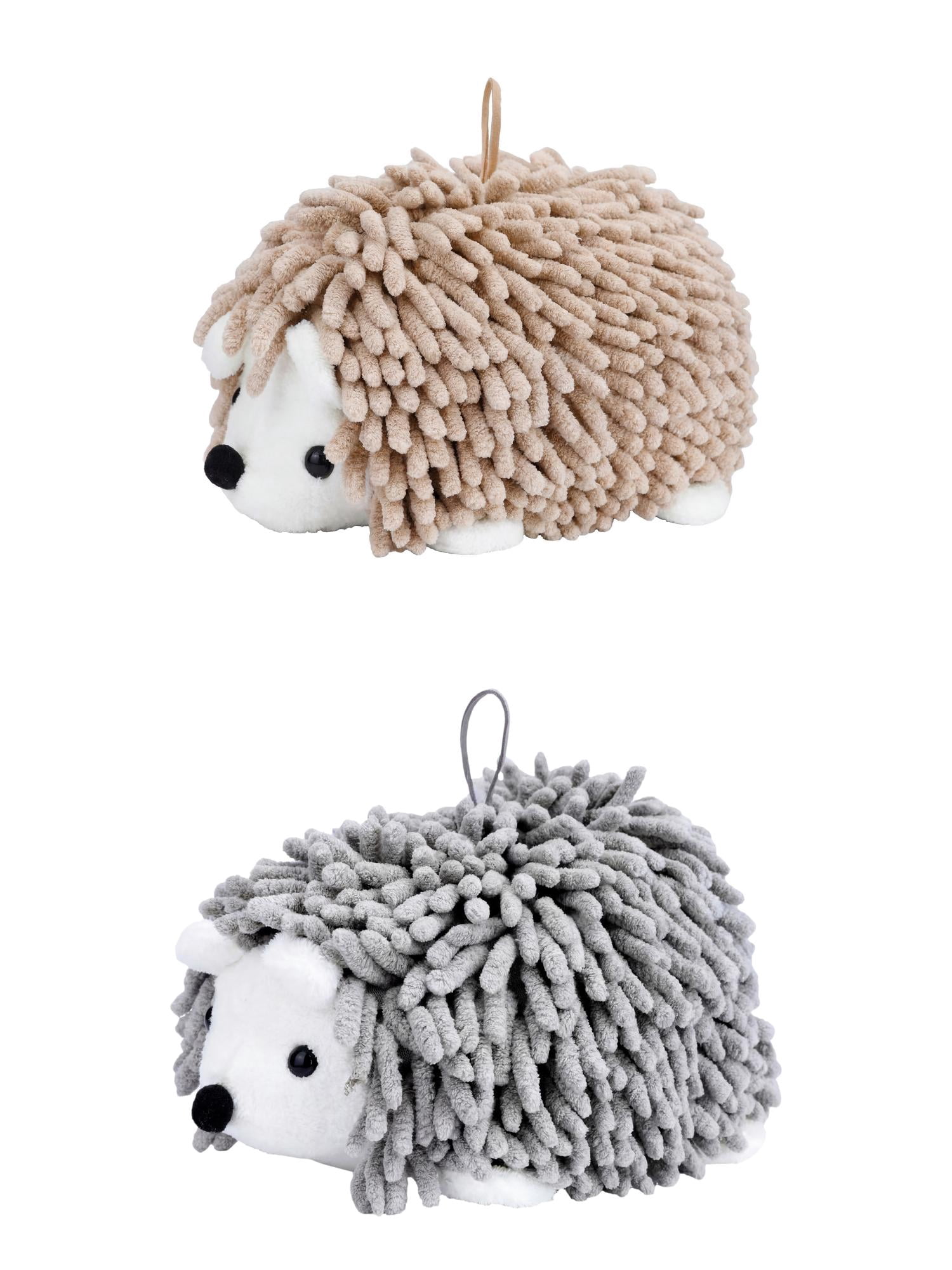 Unique Bargains Animal Chenille Hanging Absorbent Soft Hand Towel Grey/Brown 10" x 6"