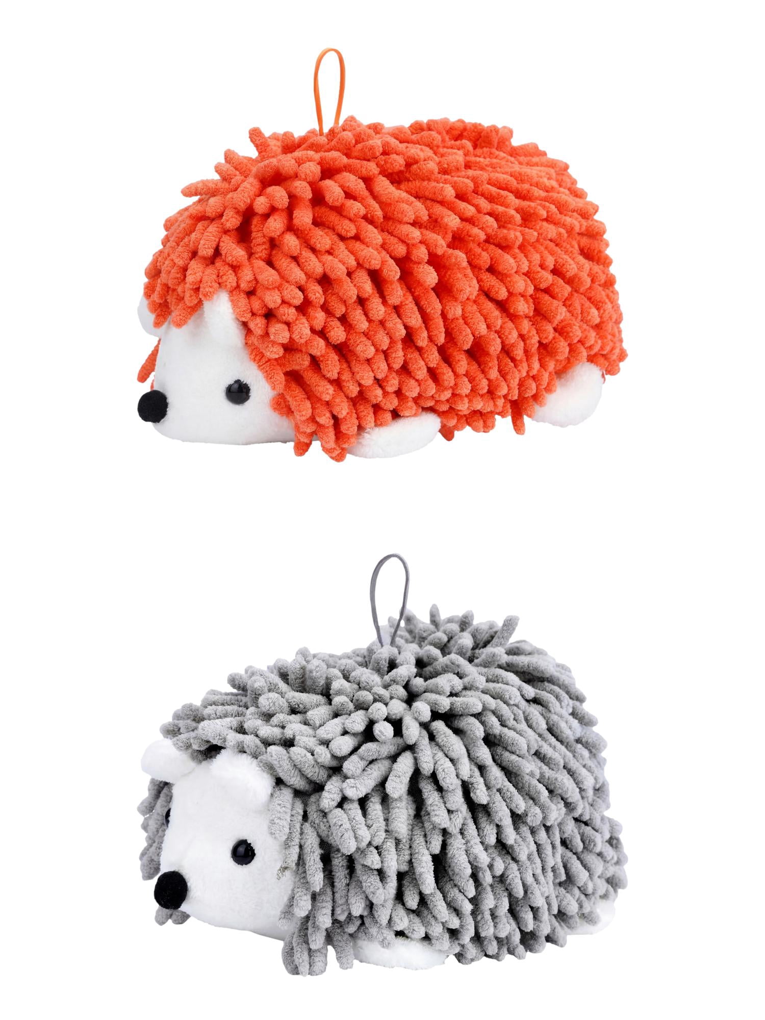 Unique Bargains Animal Chenille Hanging Absorbent Soft Hand Towel Grey/Orange 10" x 6"