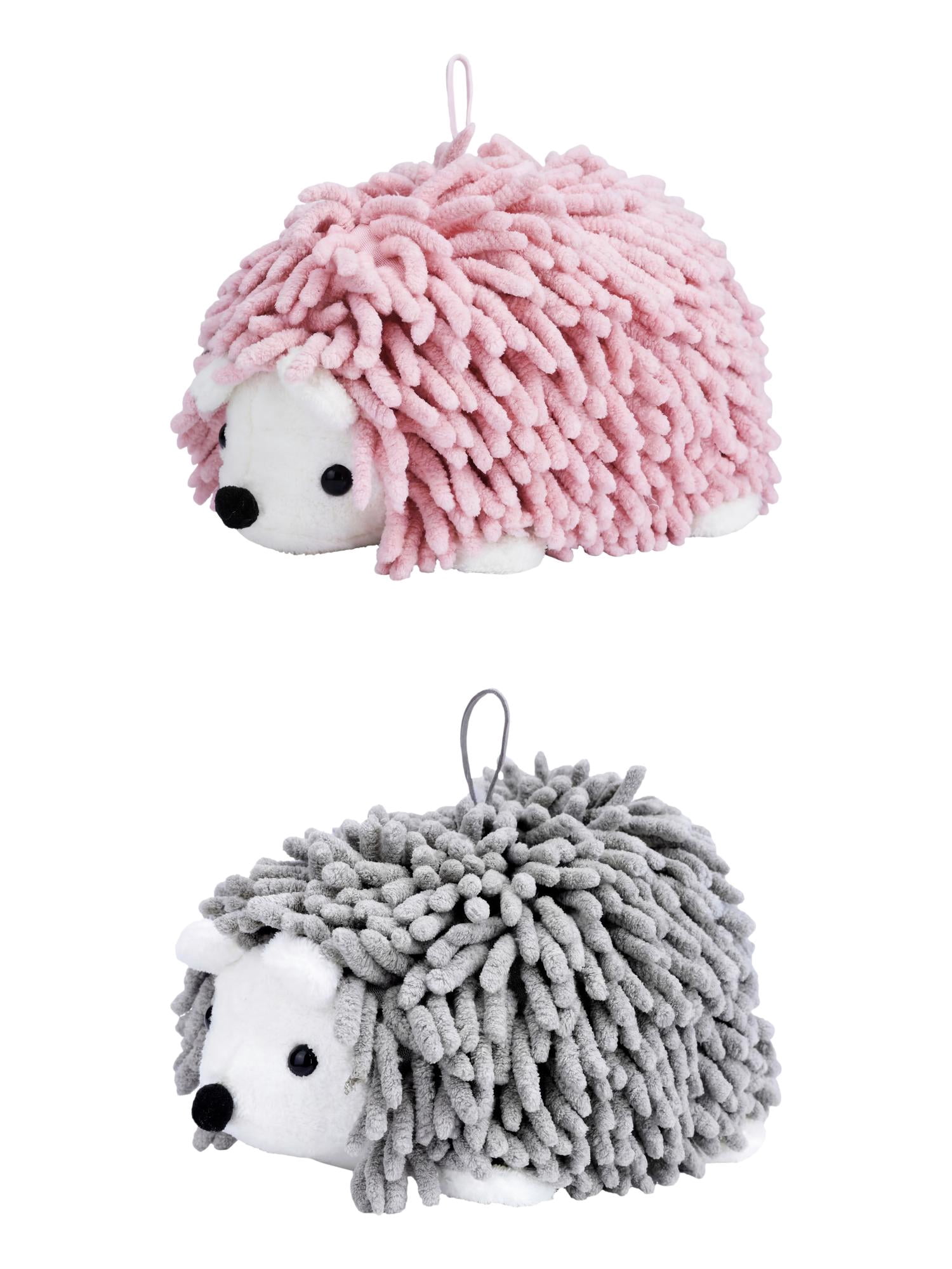 Unique Bargains Animal Chenille Hanging Absorbent Soft Hand Towel Grey/Pink 10" x 6"