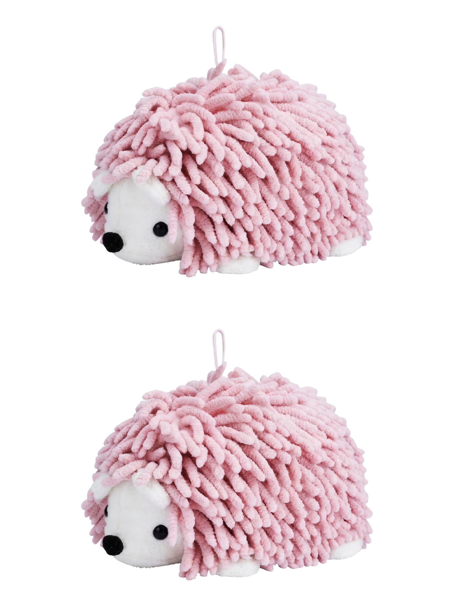Unique Bargains Animal Chenille Hanging Absorbent Soft Hand Towel Pink 10" x 6"