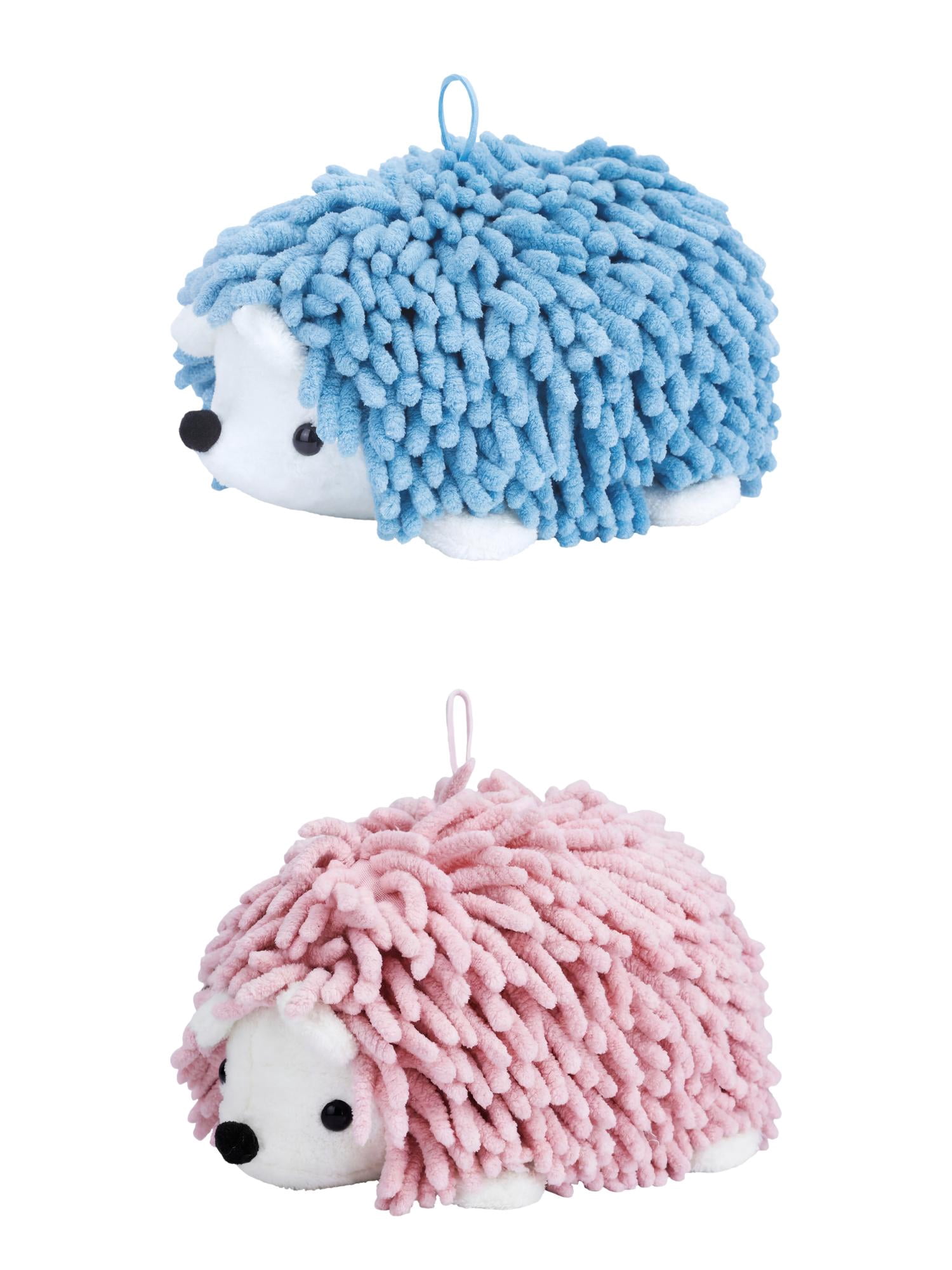Unique Bargains Animal Chenille Hanging Absorbent Soft Hand Towel Pink/Blue 10" x 6"