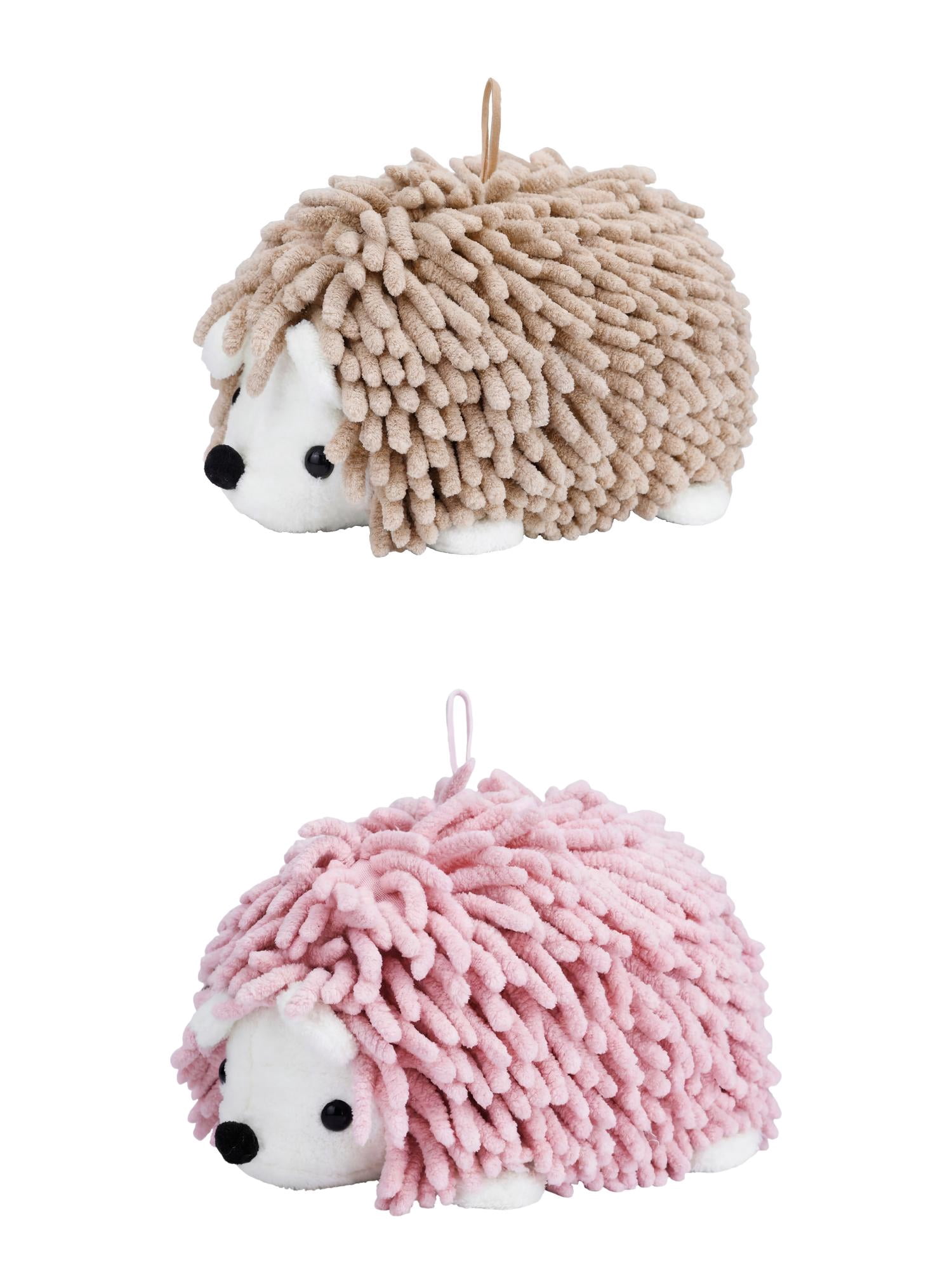 Unique Bargains Animal Chenille Hanging Absorbent Soft Hand Towel Pink/Brown 10" x 6"