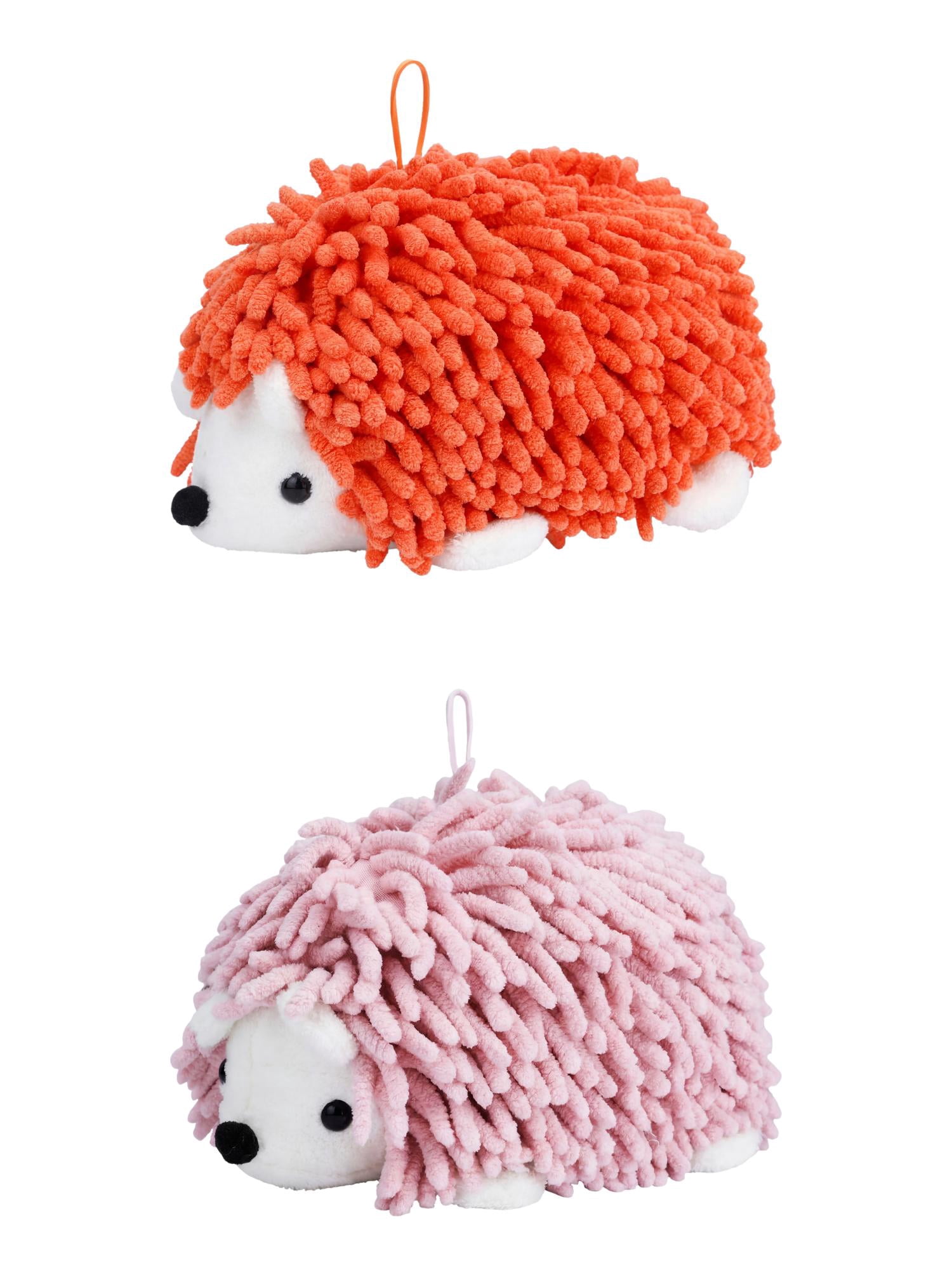 Unique Bargains Animal Chenille Hanging Absorbent Soft Hand Towel Pink/Orange 10" x 6"