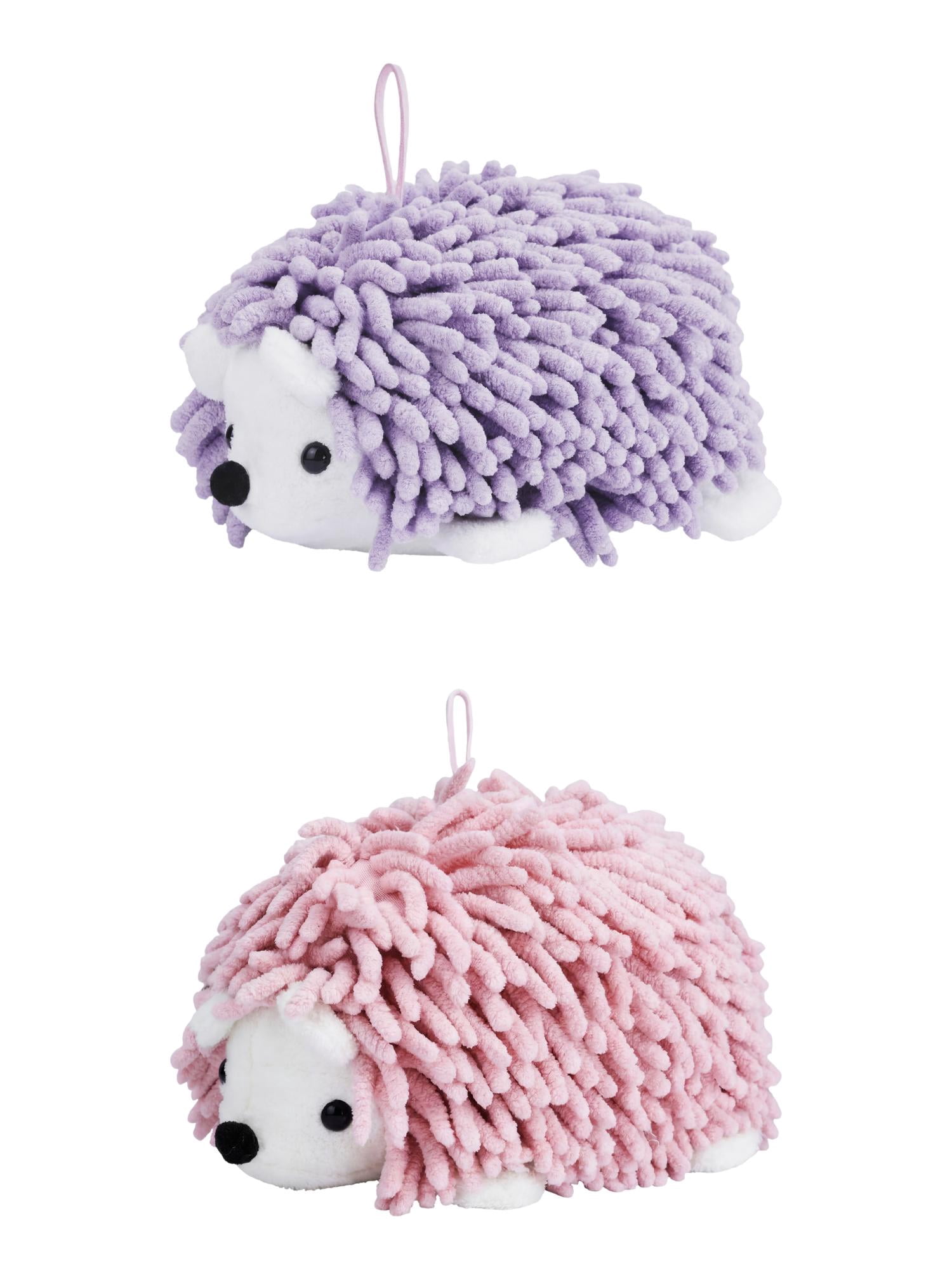 Unique Bargains Animal Chenille Hanging Absorbent Soft Hand Towel Pink/Purple 10" x 6"