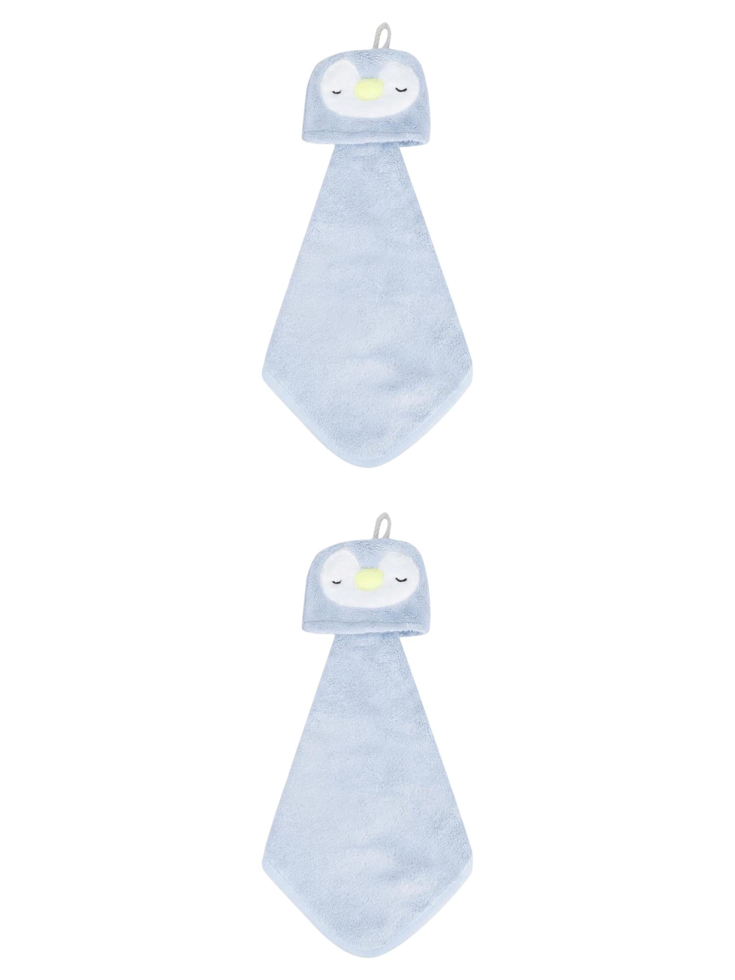 Unique Bargains Animal Hanging Soft Absorbent Hand Towel Blue Penguins 15" x 8"