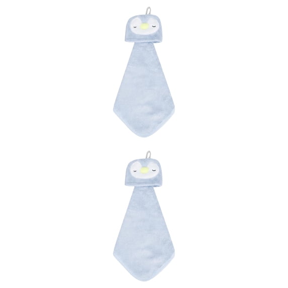 Unique Bargains Animal Hanging Soft Absorbent Hand Towel Blue Penguins 15" x 8"