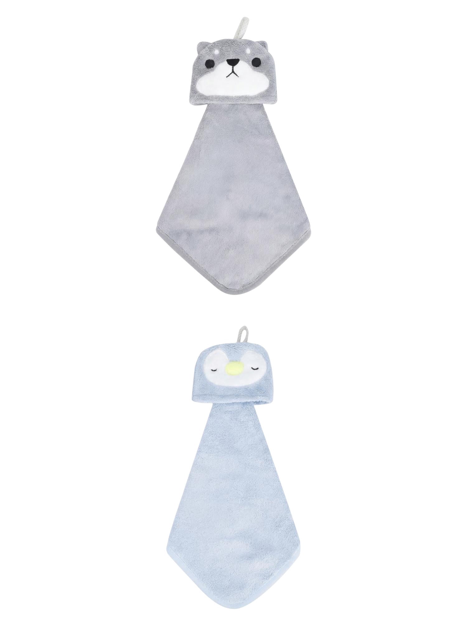 Unique Bargains Animal Hanging Soft Absorbent Hand Towel Blue Penguins/Grey Shiba 15" x 8"