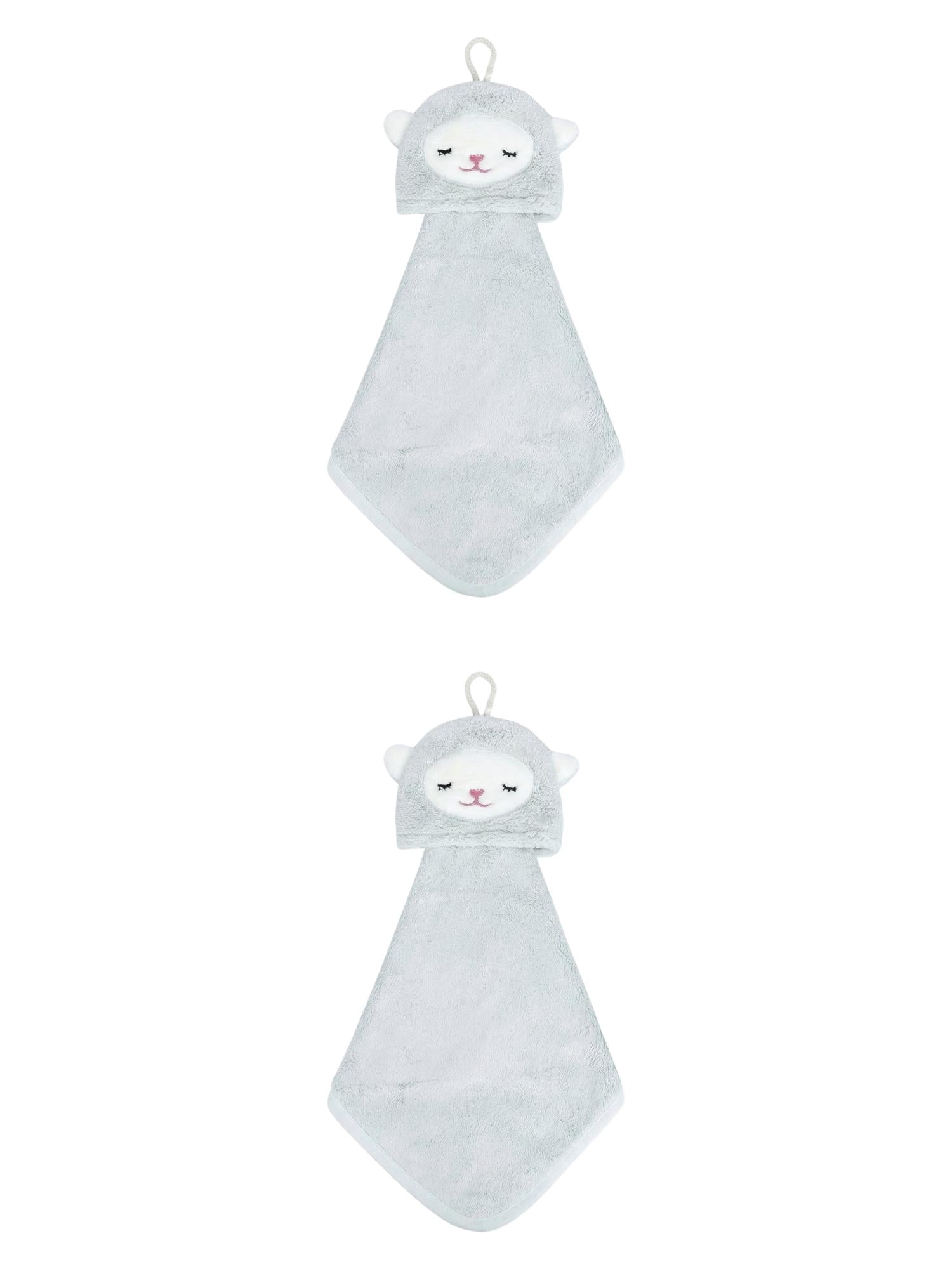 Unique Bargains Animal Hanging Soft Absorbent Hand Towel Green Lamb 15" x 8"