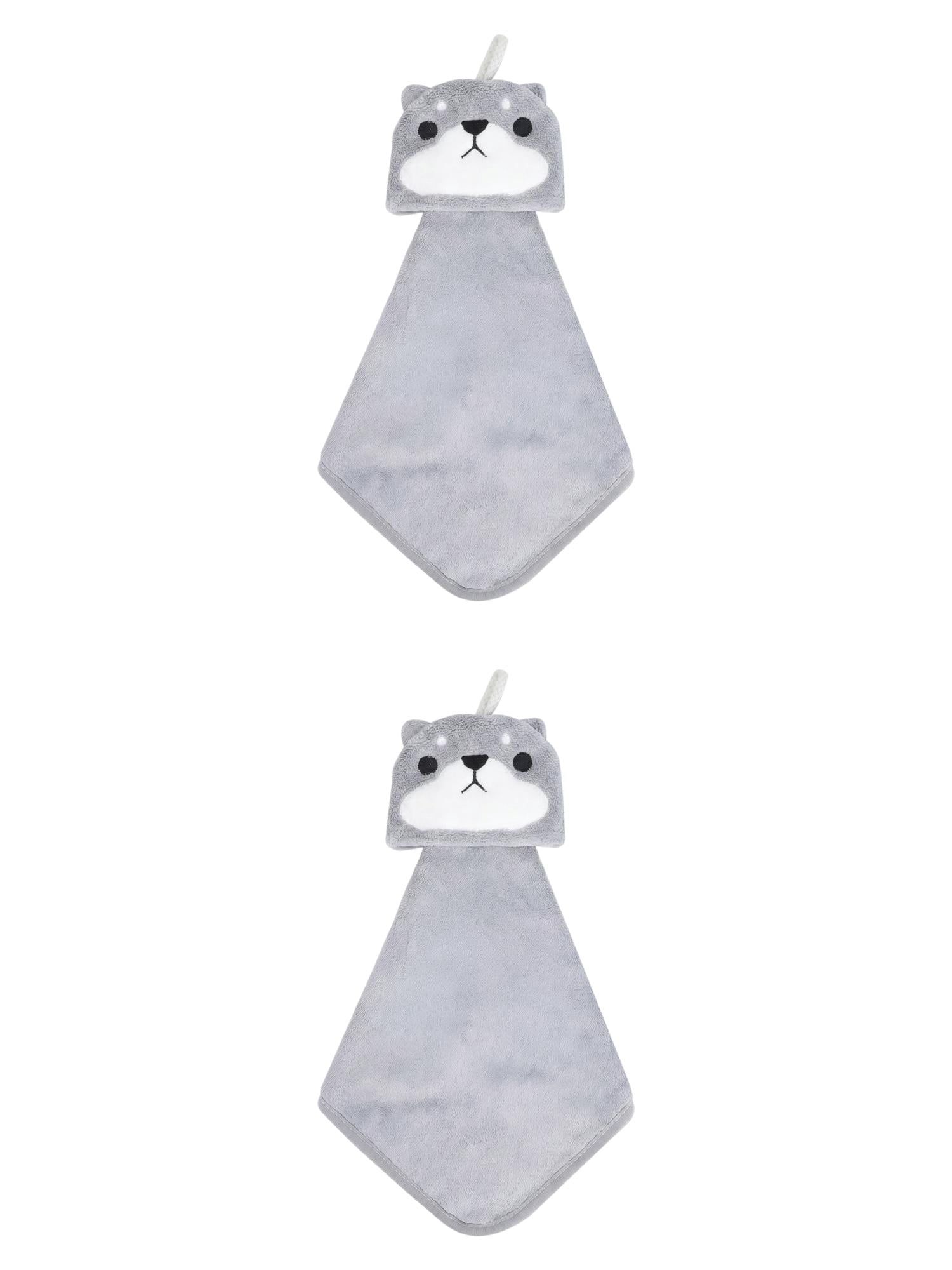 Unique Bargains Animal Hanging Soft Absorbent Hand Towel Grey Shiba Inu 15" x 8"