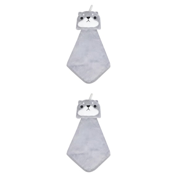 Unique Bargains Animal Hanging Soft Absorbent Hand Towel Grey Shiba Inu 15" x 8"