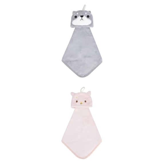 Unique Bargains Animal Hanging Soft Absorbent Hand Towel Pink Rabbit/Grey Shiba 15" x 8"