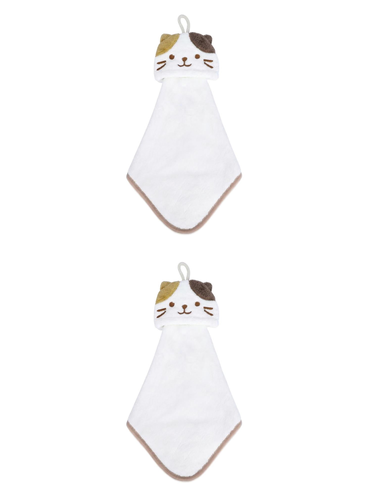 Unique Bargains Animal Hanging Soft Absorbent Hand Towel White Cat 15" x 8"