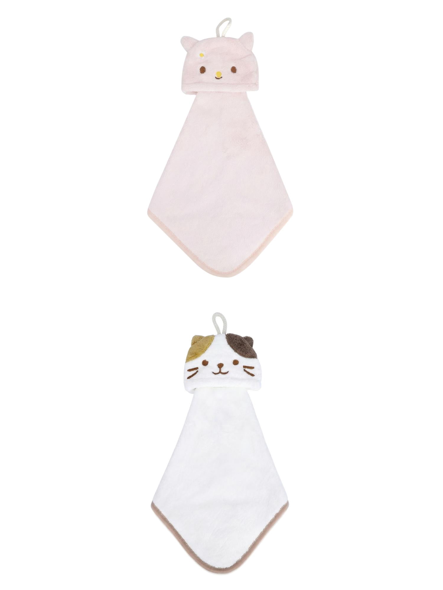 Unique Bargains Animal Hanging Soft Absorbent Hand Towel White Cat/Pink Rabbit 15" x 8"