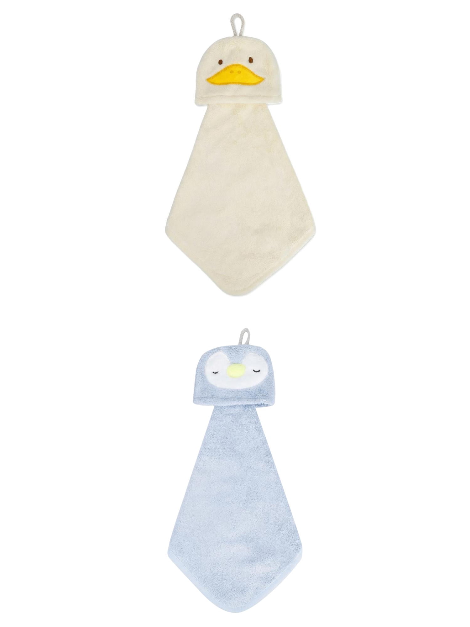Unique Bargains Animal Hanging Soft Absorbent Hand Towel Yellow Duck/Blue Penguins 15"x 8"