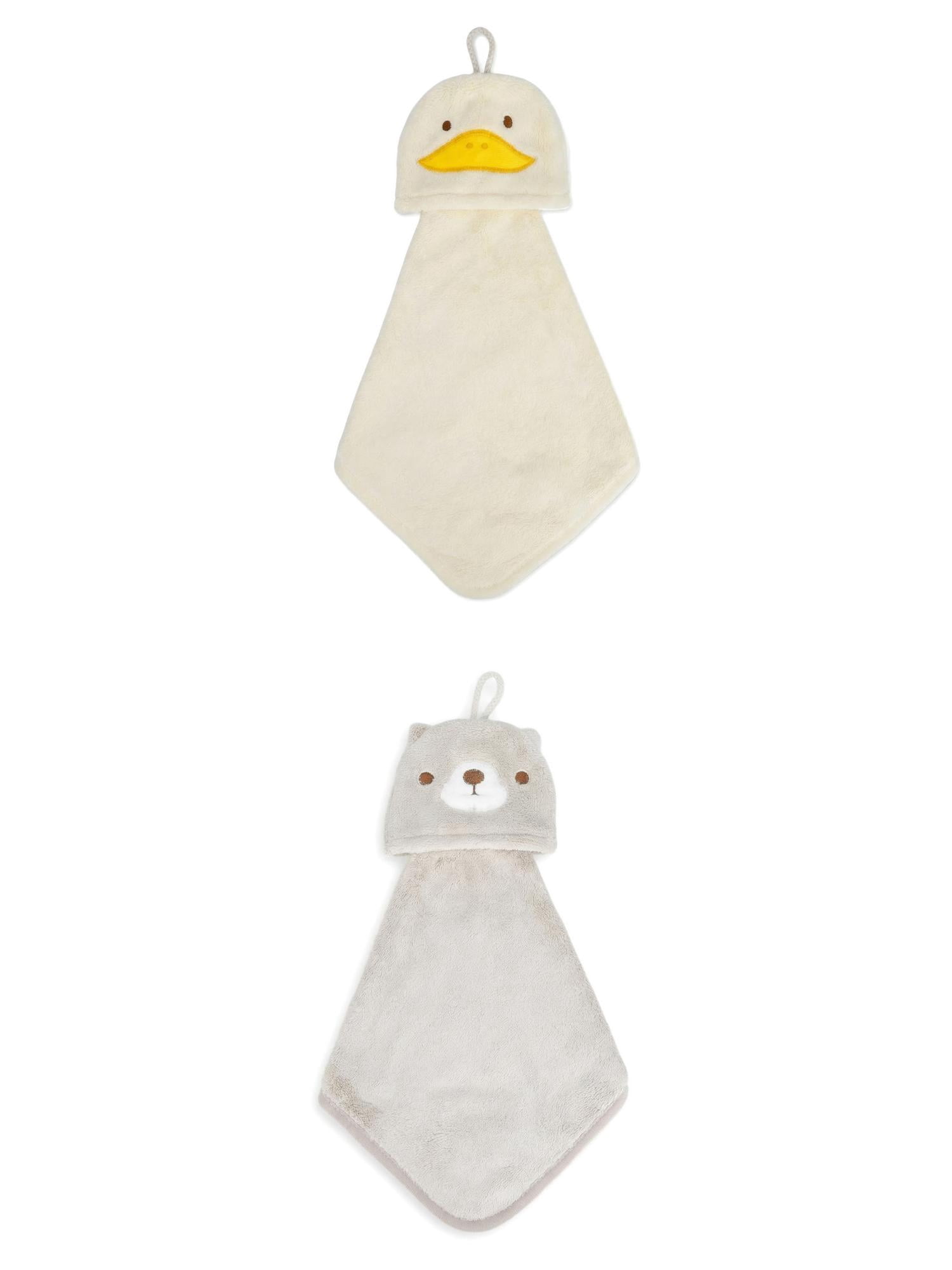 Unique Bargains Animal Hanging Soft Absorbent Hand Towel Yellow Duck/Brown Bear 15" x 8"