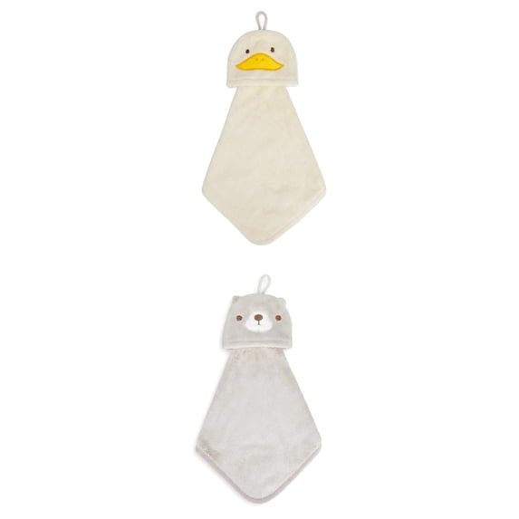 Unique Bargains Animal Hanging Soft Absorbent Hand Towel Yellow Duck/Brown Bear 15" x 8"