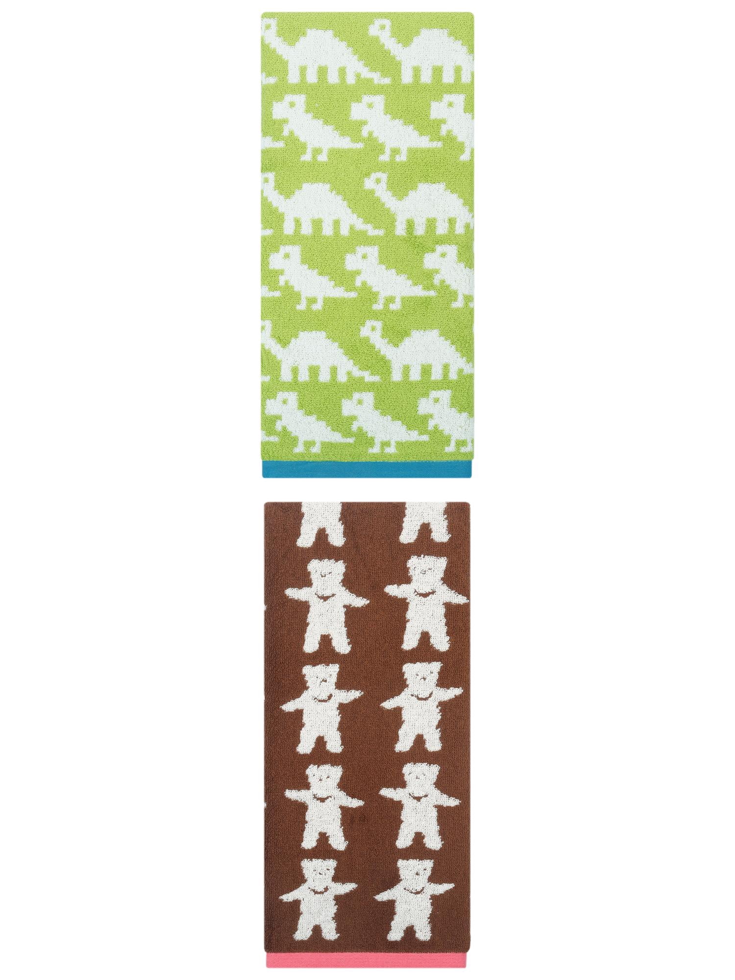 Unique Bargains Animal Pattern Cotton Jacquard Absorbent Hand Towel Green/Brown 29" x 13"