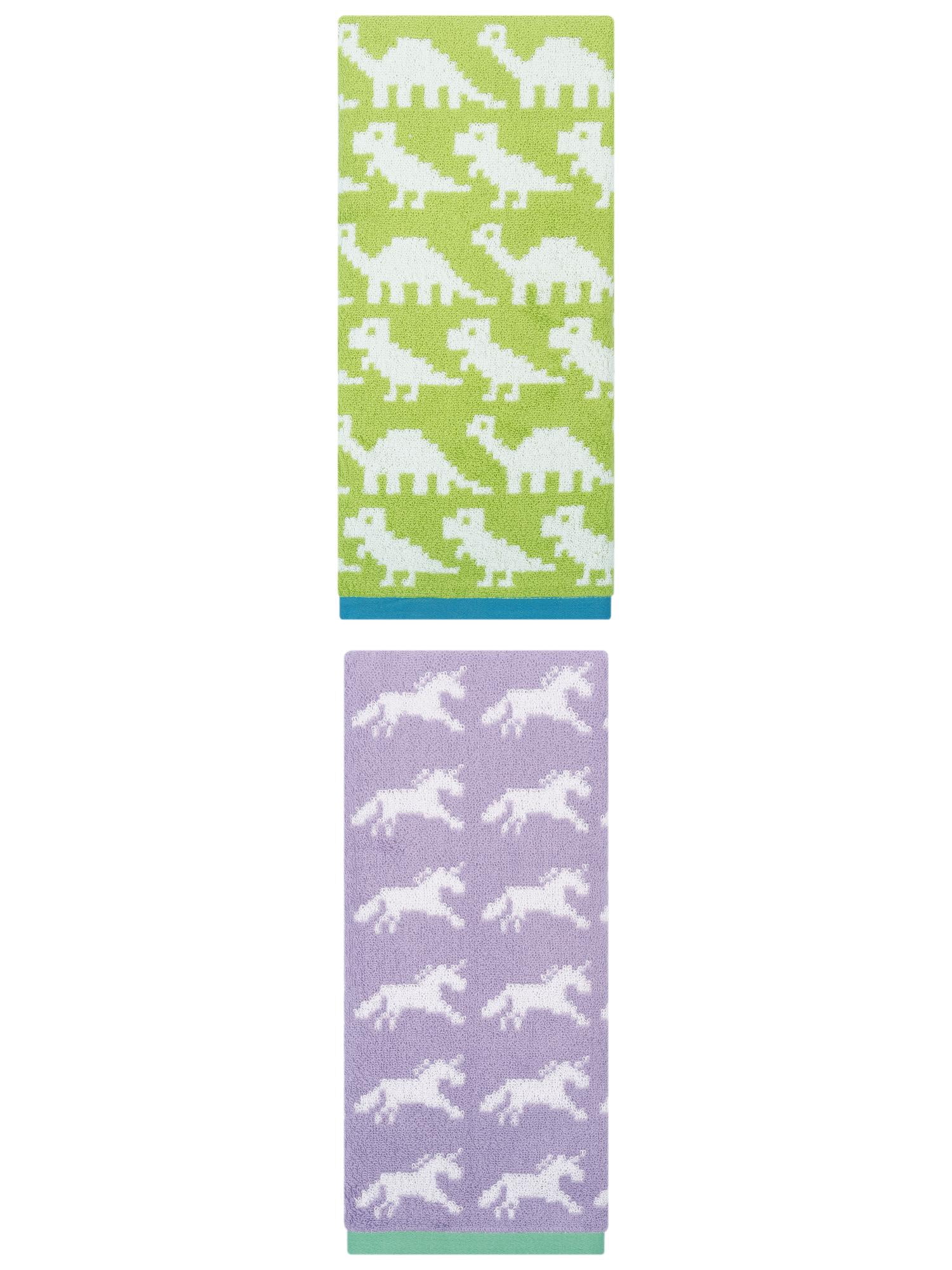 Unique Bargains Animal Pattern Cotton Jacquard Absorbent Hand Towel Green/Purple 29" x 13"