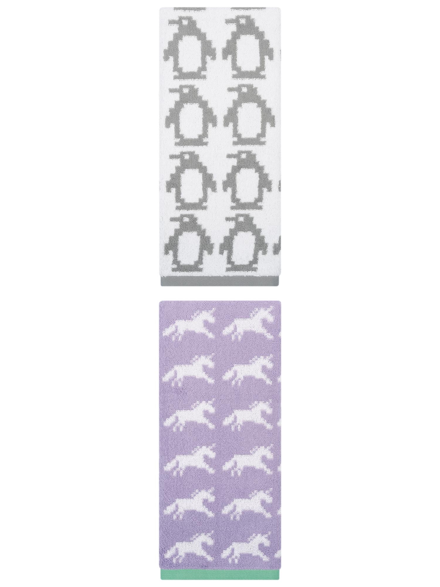 Unique Bargains Animal Pattern Cotton Jacquard Absorbent Hand Towel Grey/Purple 29" x 13"