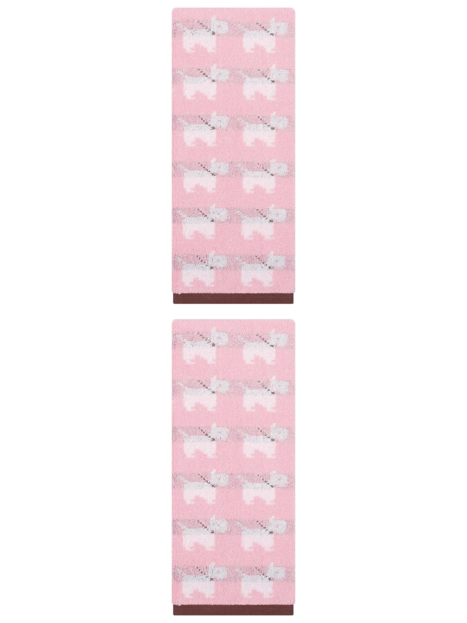 Unique Bargains Animal Pattern Cotton Jacquard Absorbent Hand Towel Pink 29" x 13"
