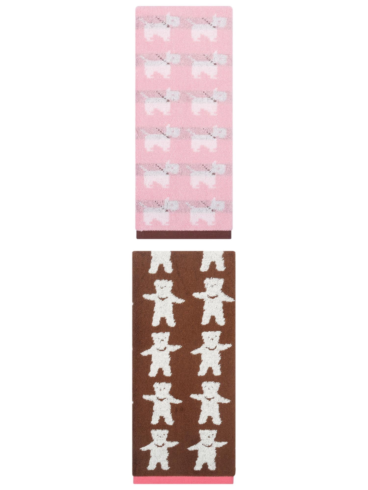 Unique Bargains Animal Pattern Cotton Jacquard Absorbent Hand Towel Pink/Brown 29" x 13"