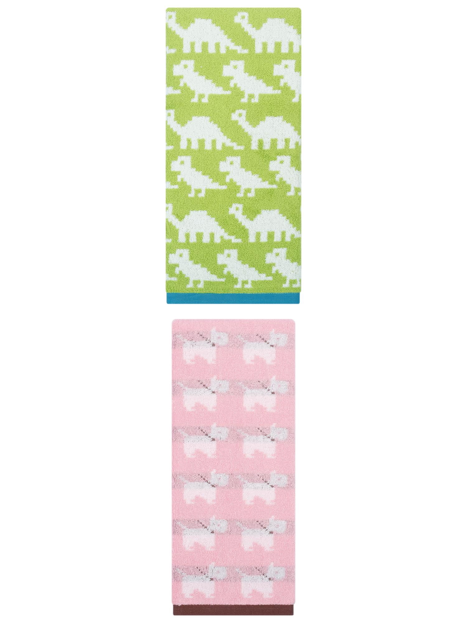 Unique Bargains Animal Pattern Cotton Jacquard Absorbent Hand Towel Pink/Green 29" x 13"