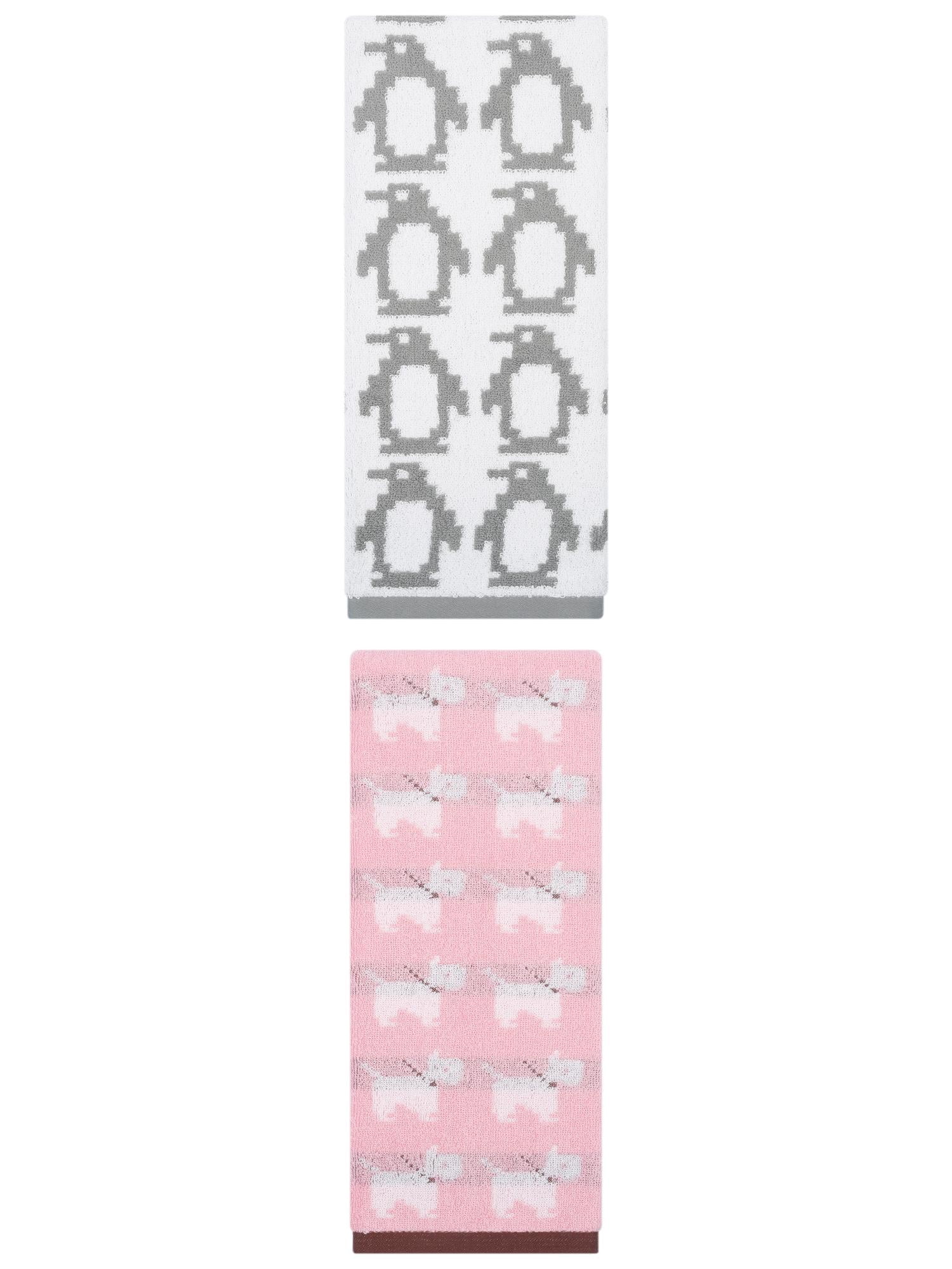 Unique Bargains Animal Pattern Cotton Jacquard Absorbent Hand Towel Pink/Grey 29" x 13"