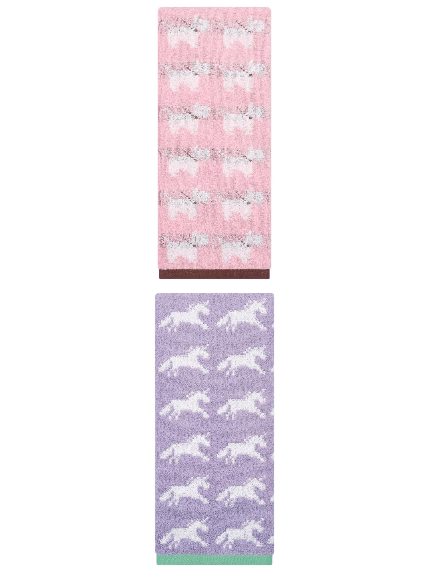 Unique Bargains Animal Pattern Cotton Jacquard Absorbent Hand Towel Pink/Purple 29" x 13"