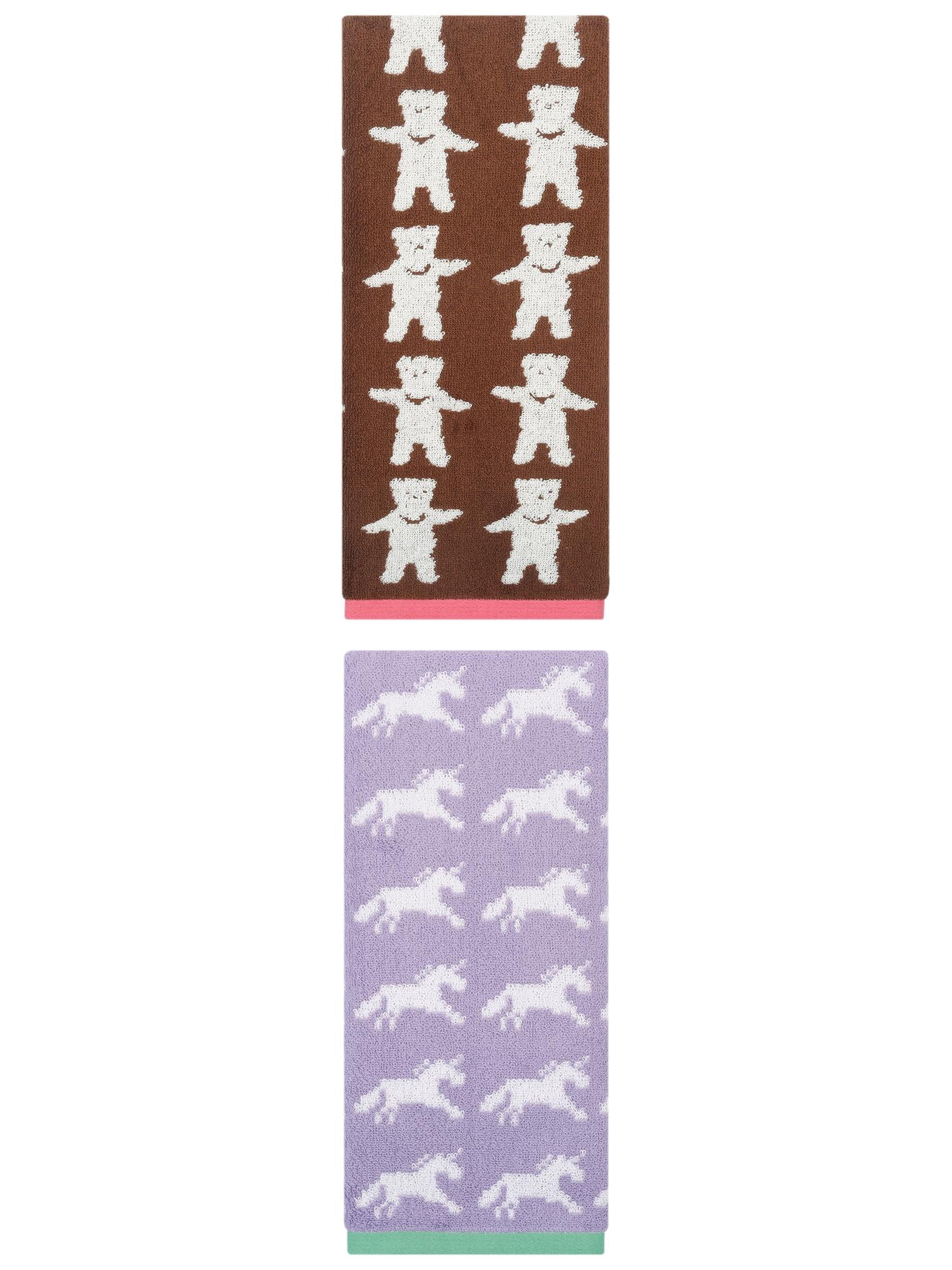 Unique Bargains Animal Pattern Cotton Jacquard Absorbent Hand Towel Purple/Brown 29" x 13"