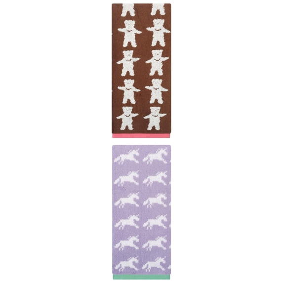 Unique Bargains Animal Pattern Cotton Jacquard Absorbent Hand Towel Purple/Brown 29" x 13"