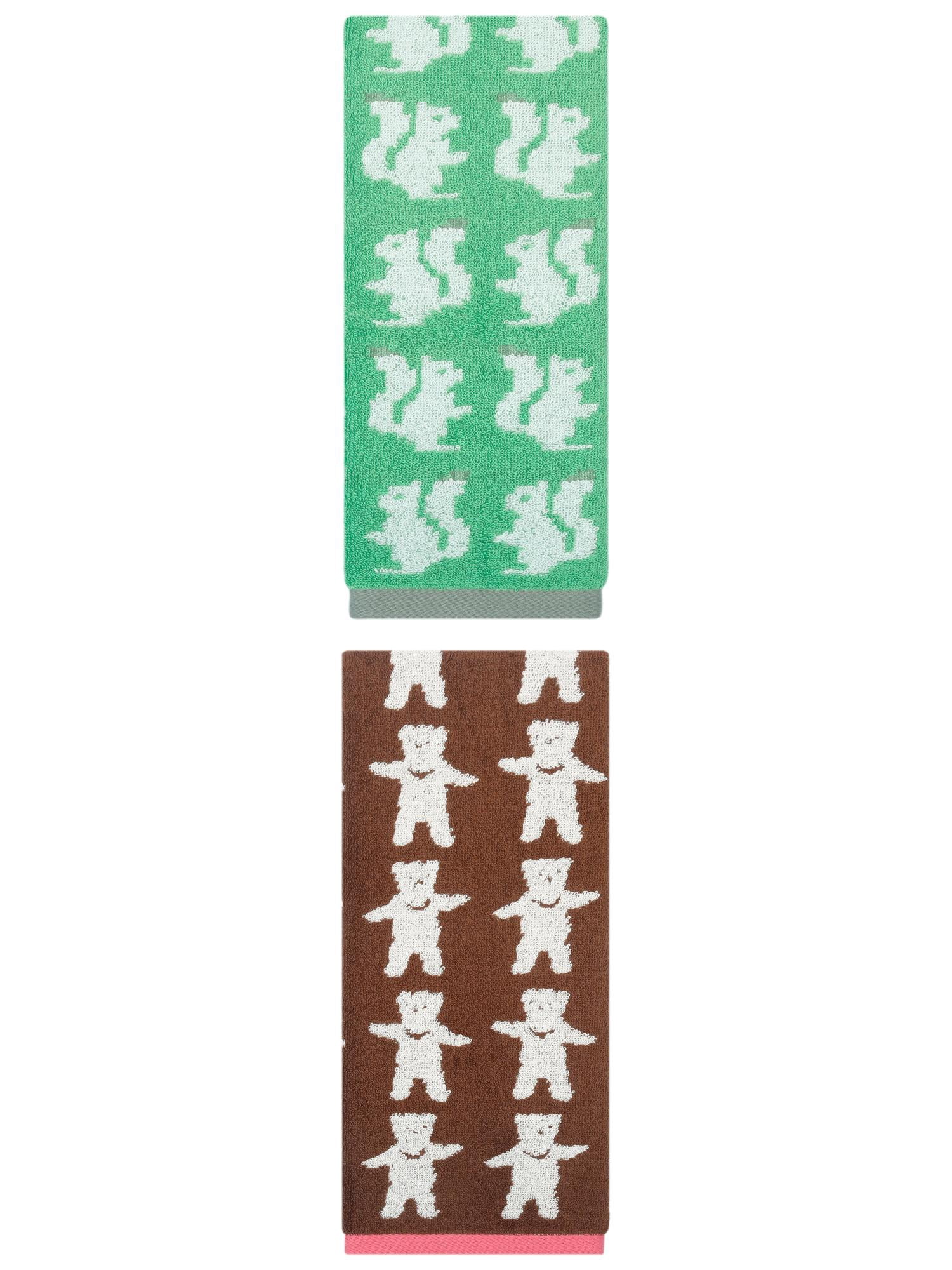 Unique Bargains Animal Pattern Cotton Jacquard Soft Hand Towel Dark Green/Brown 29" x 13"