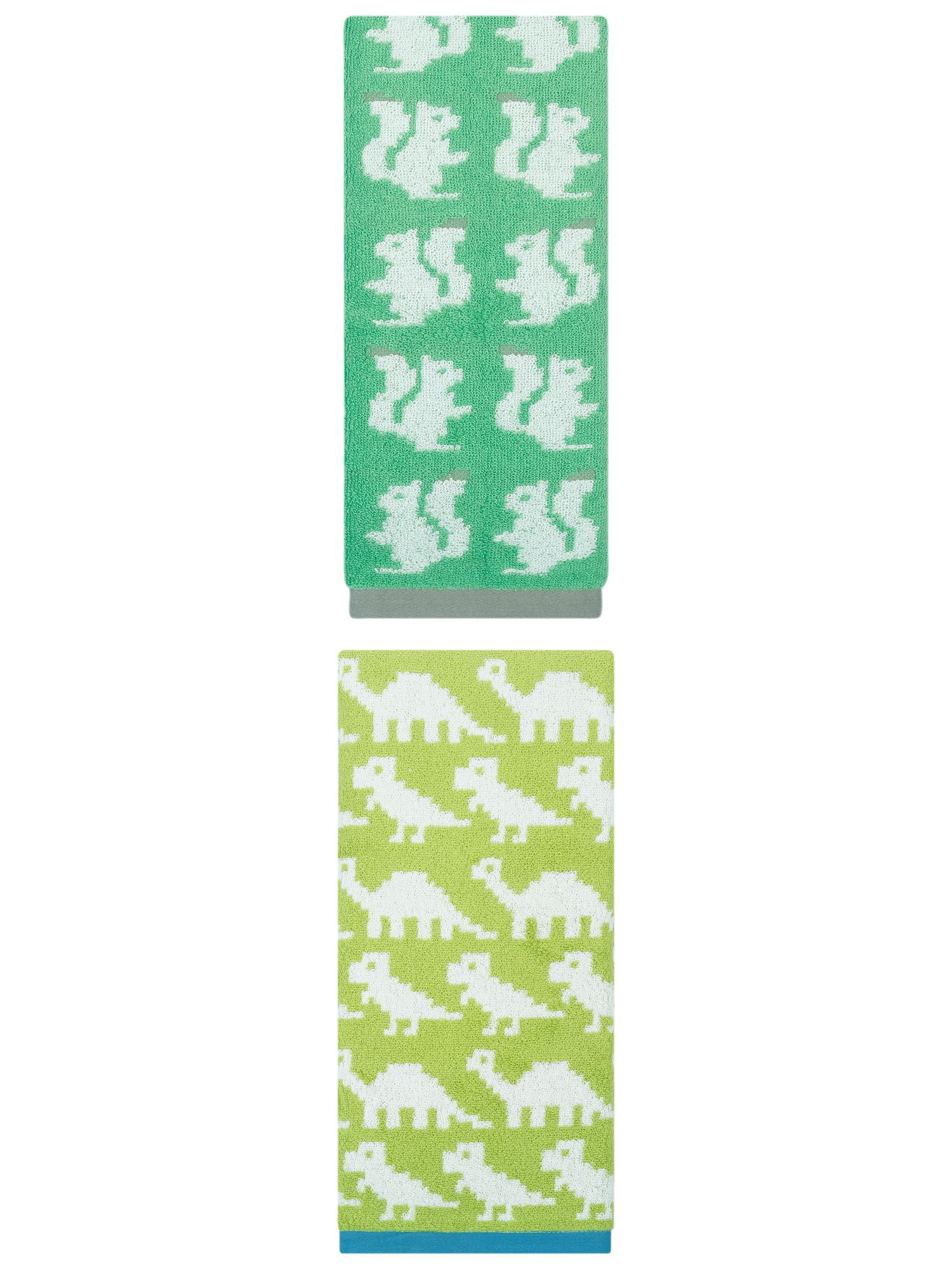 Unique Bargains Animal Pattern Cotton Jacquard Soft Hand Towel Green/Dark Green 29" x 13"