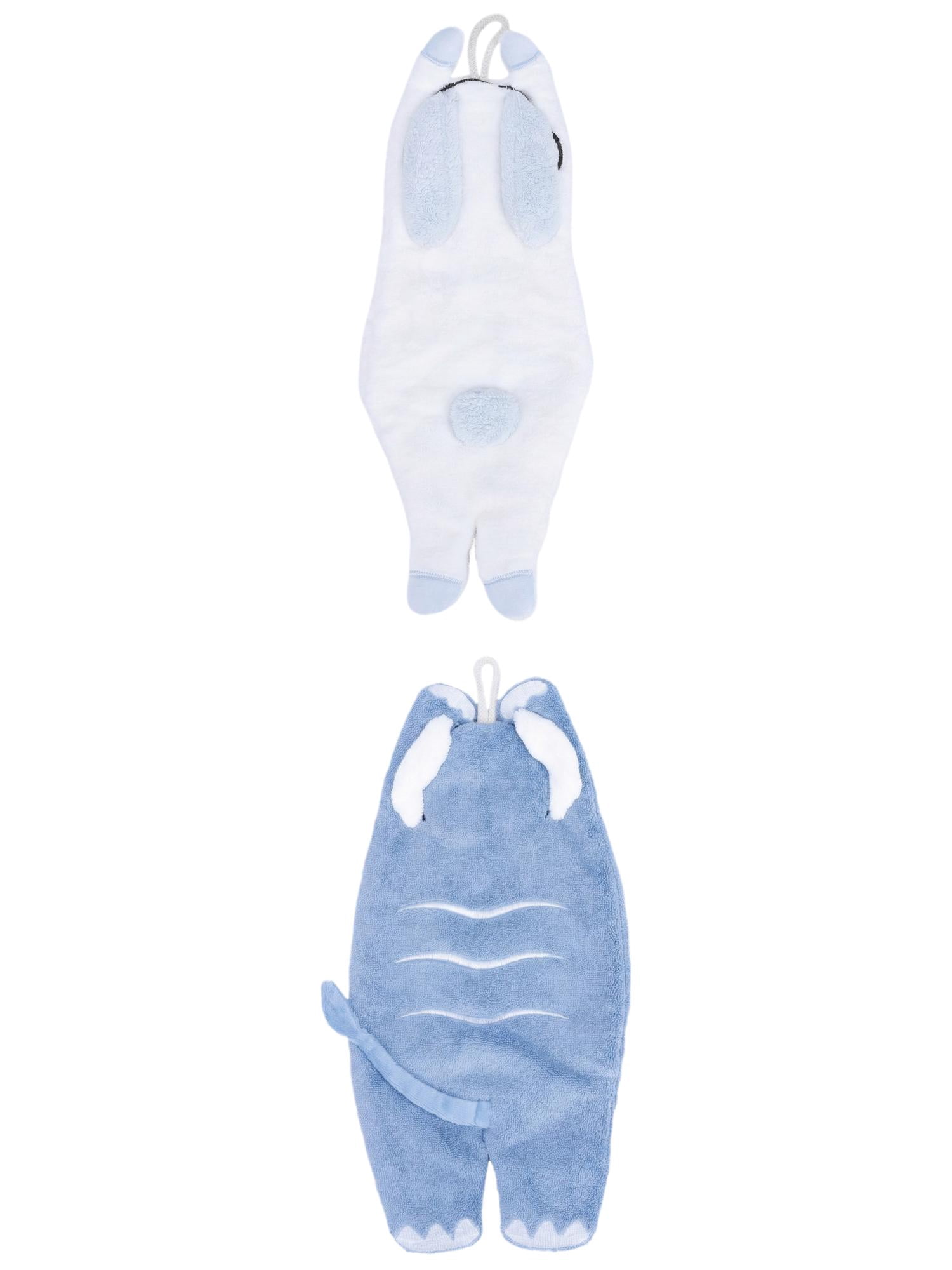 Unique Bargains Animal Shaped Hand Towels Absorbent Coral Fleece Blue/White 13" x 6"