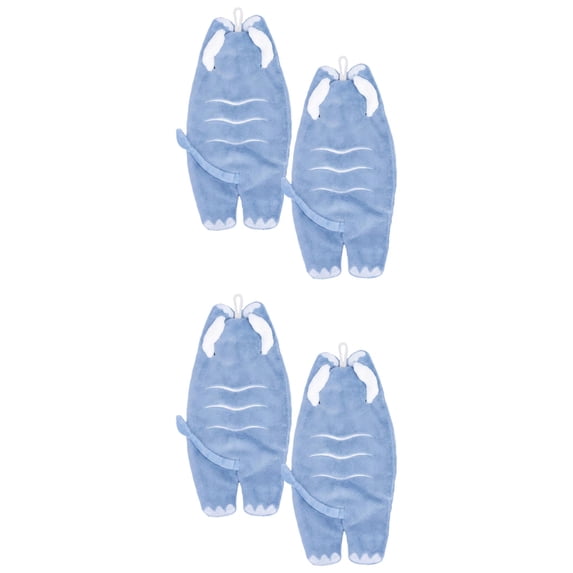 Unique Bargains Animal Shaped Hanging Hand Towels Absorbent Coral Fleece Blue 13" x 6"