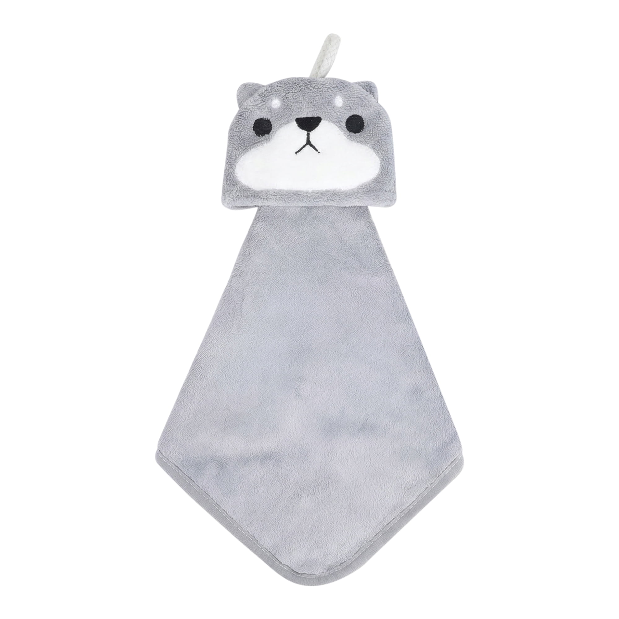 Unique Bargains Animal Soft Quick Dry Hanging Hand Towel Grey Shiba Inu 15" x 8"