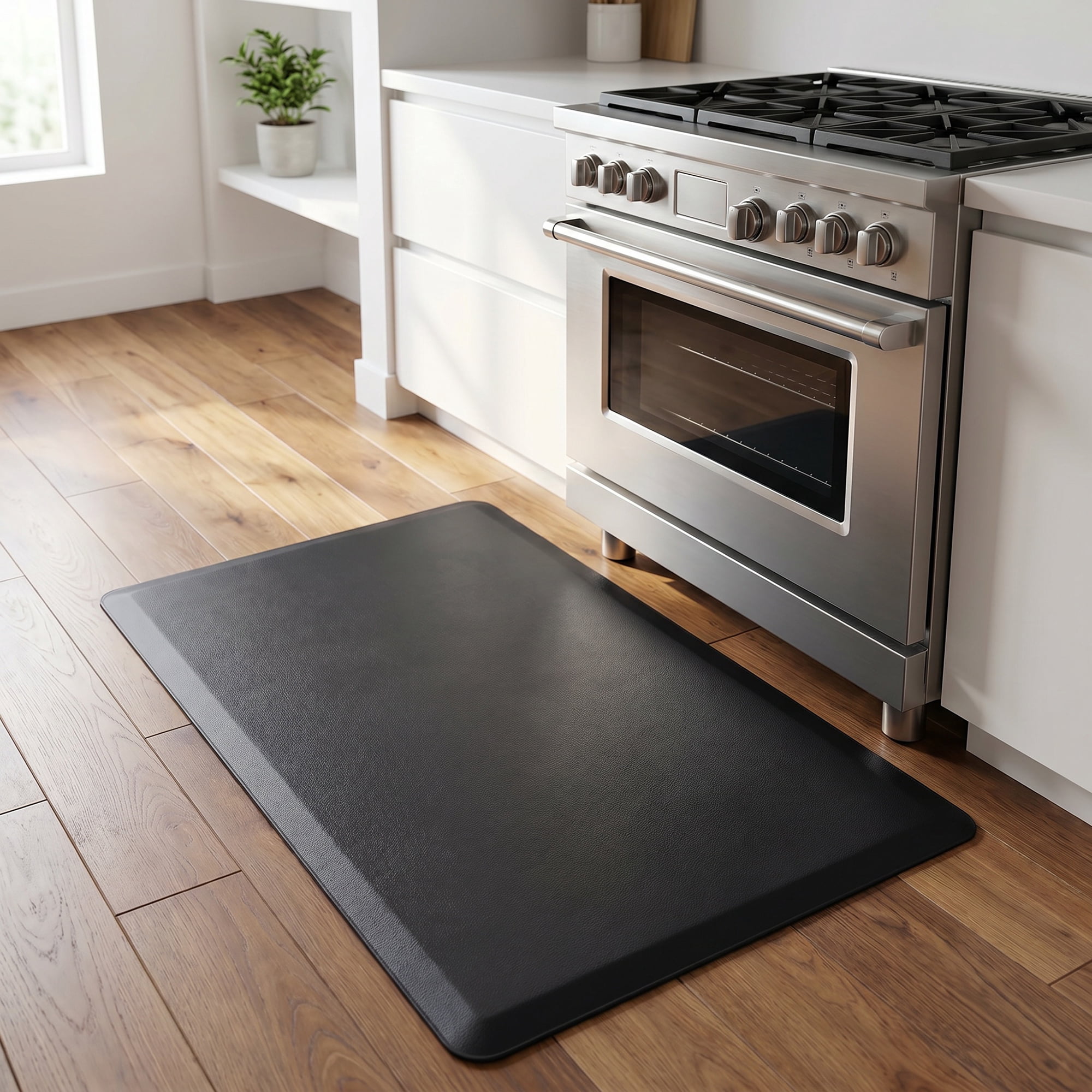 Unique Bargains Anti-Fatigue Cushioned Ergonomic Waterproof Floor Rug Black 28" x 17"