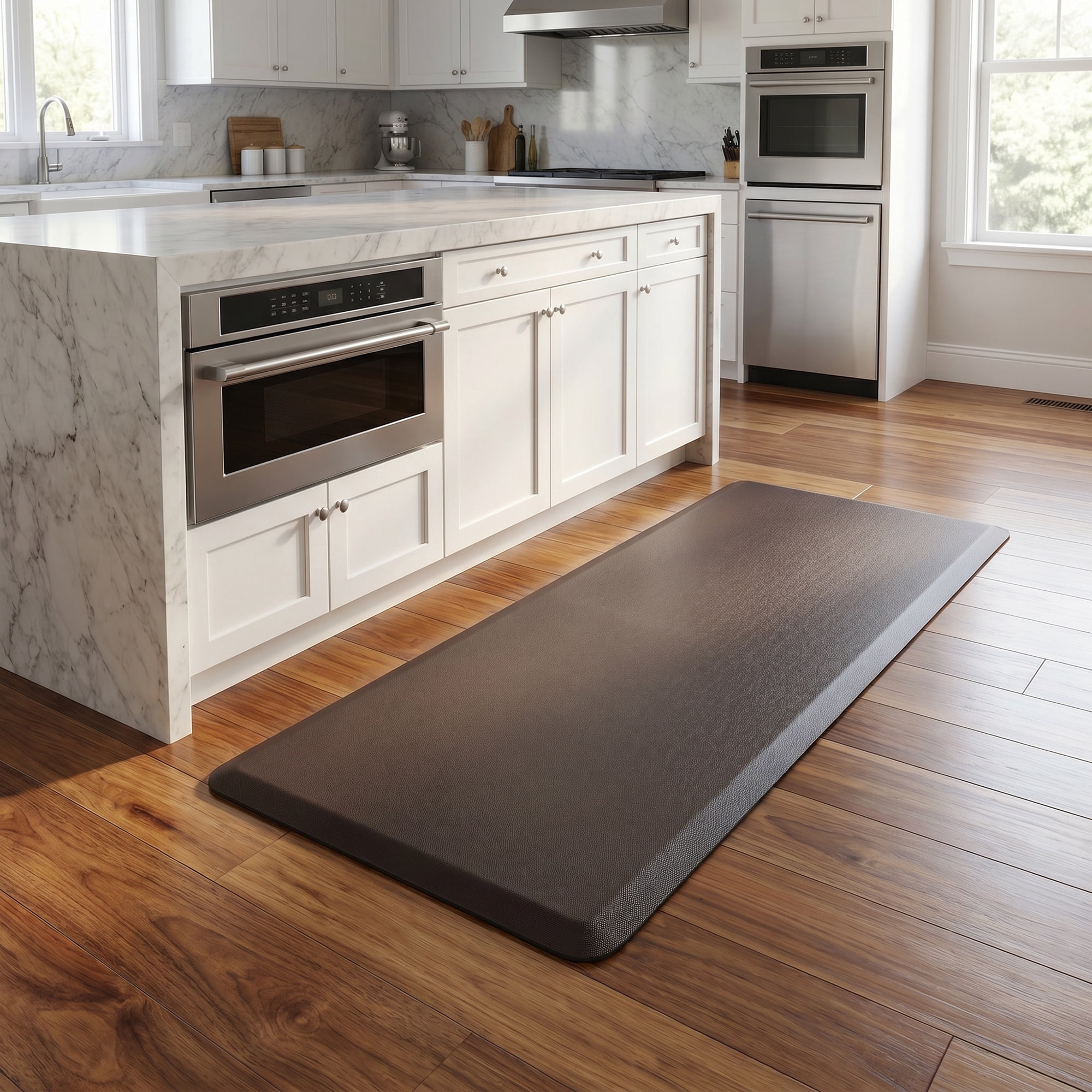Unique Bargains Anti-Fatigue Cushioned Ergonomic Waterproof PVC Floor Rug Brown 47" x 17"
