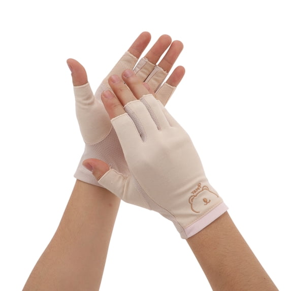 Unique Bargains Anti-slip Bears Manicure Gloves 1 Pair Beige