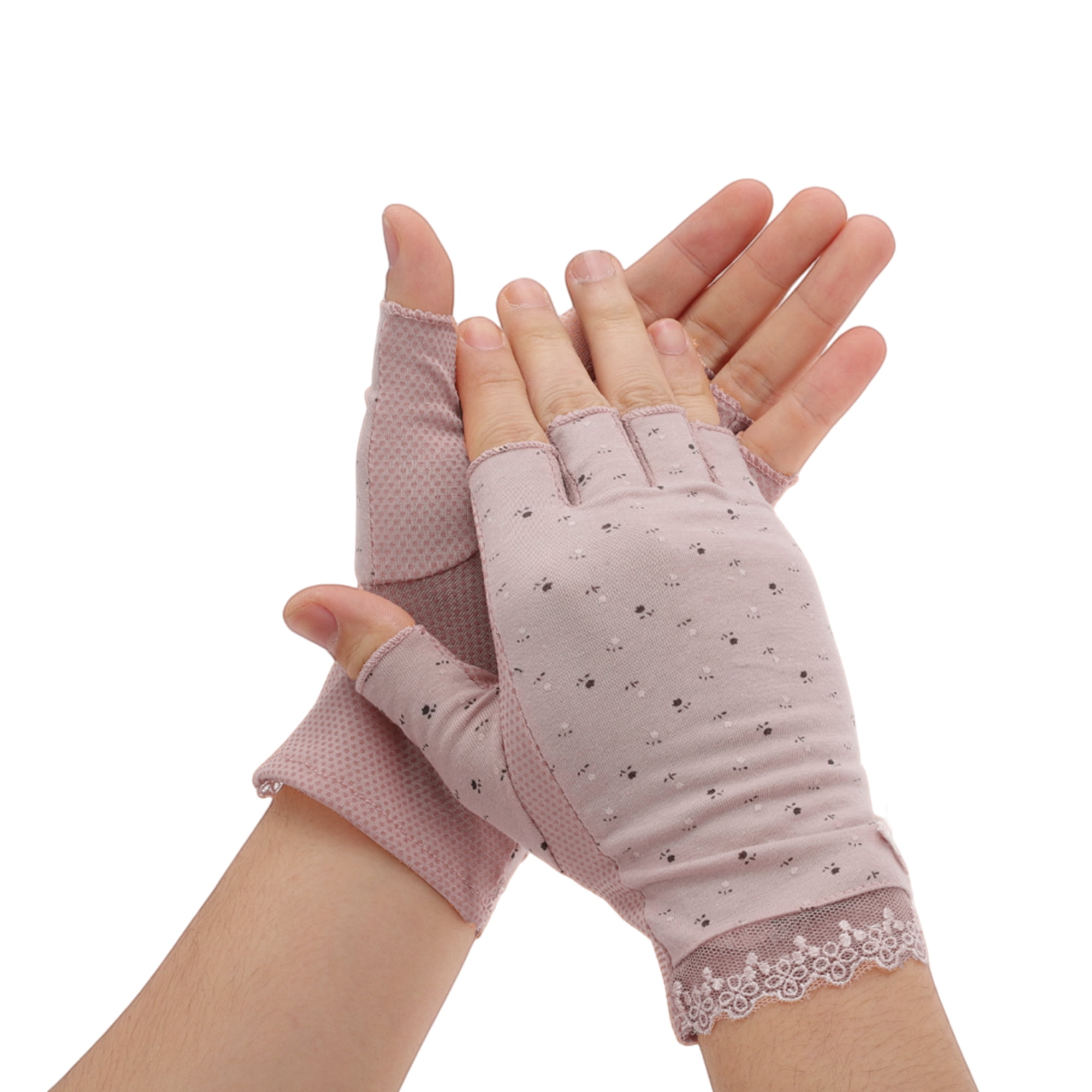 Unique Bargains Anti-slip Half Finger Manicure Gloves 1 Pair Light Purple