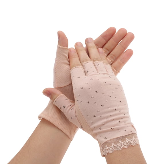 Unique Bargains Anti-slip Half Finger Manicure Gloves 1 Pair Skin Color