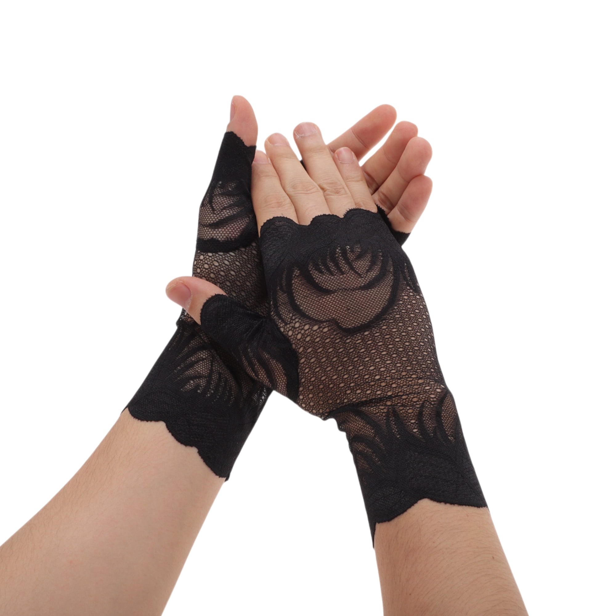 Unique Bargains Anti-slip Lace Manicure Gloves 1 Pair Black