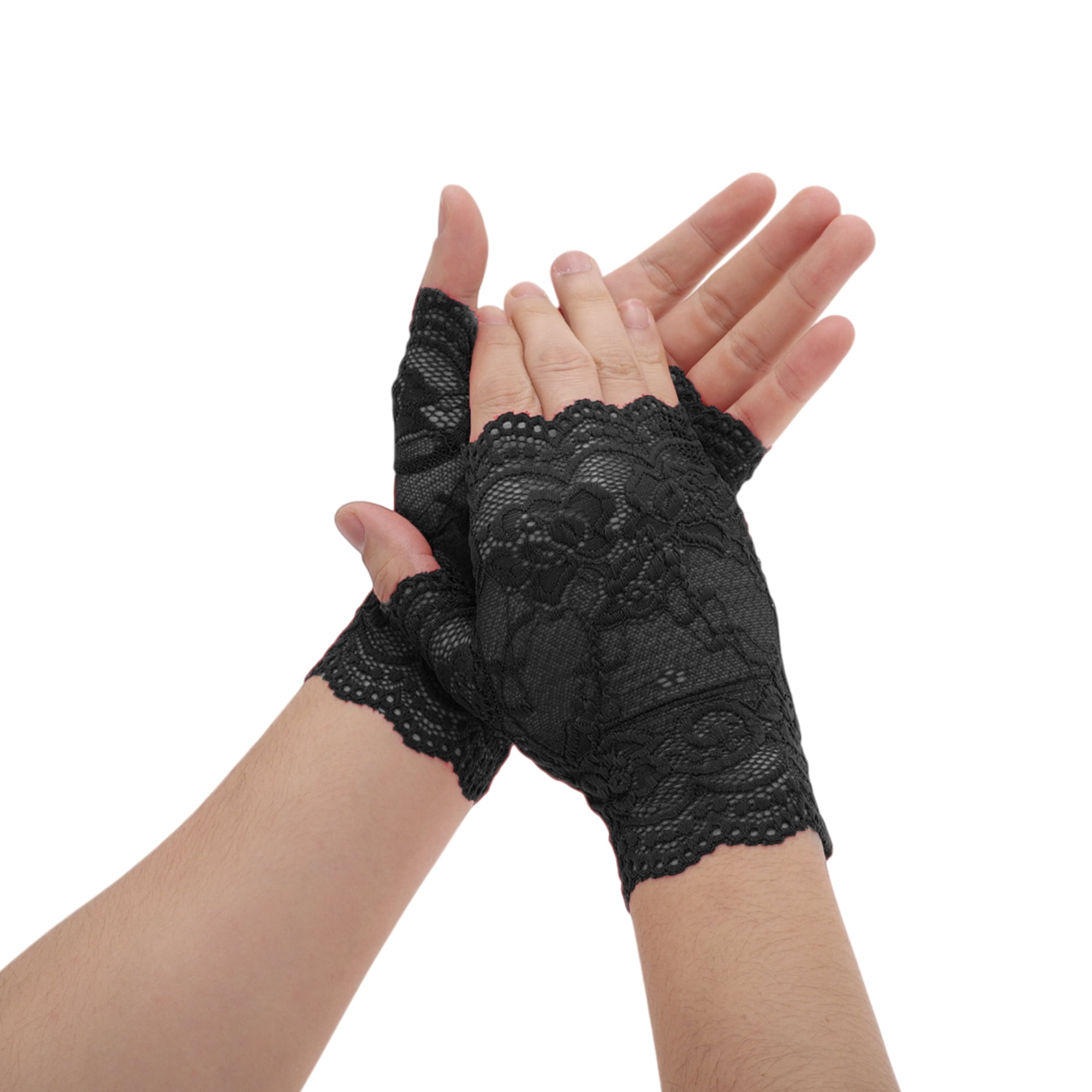Unique Bargains Anti-slip Lace Manicure Gloves 1 Pair Depp Black