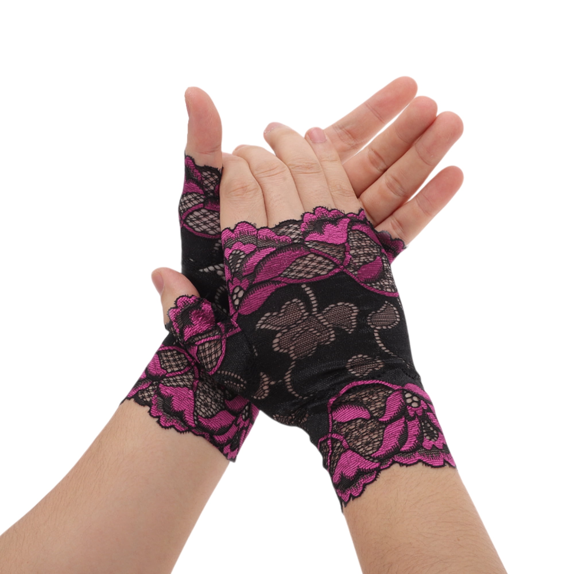 Unique Bargains Anti-slip Lace Manicure Gloves 1 Pair Rose Red