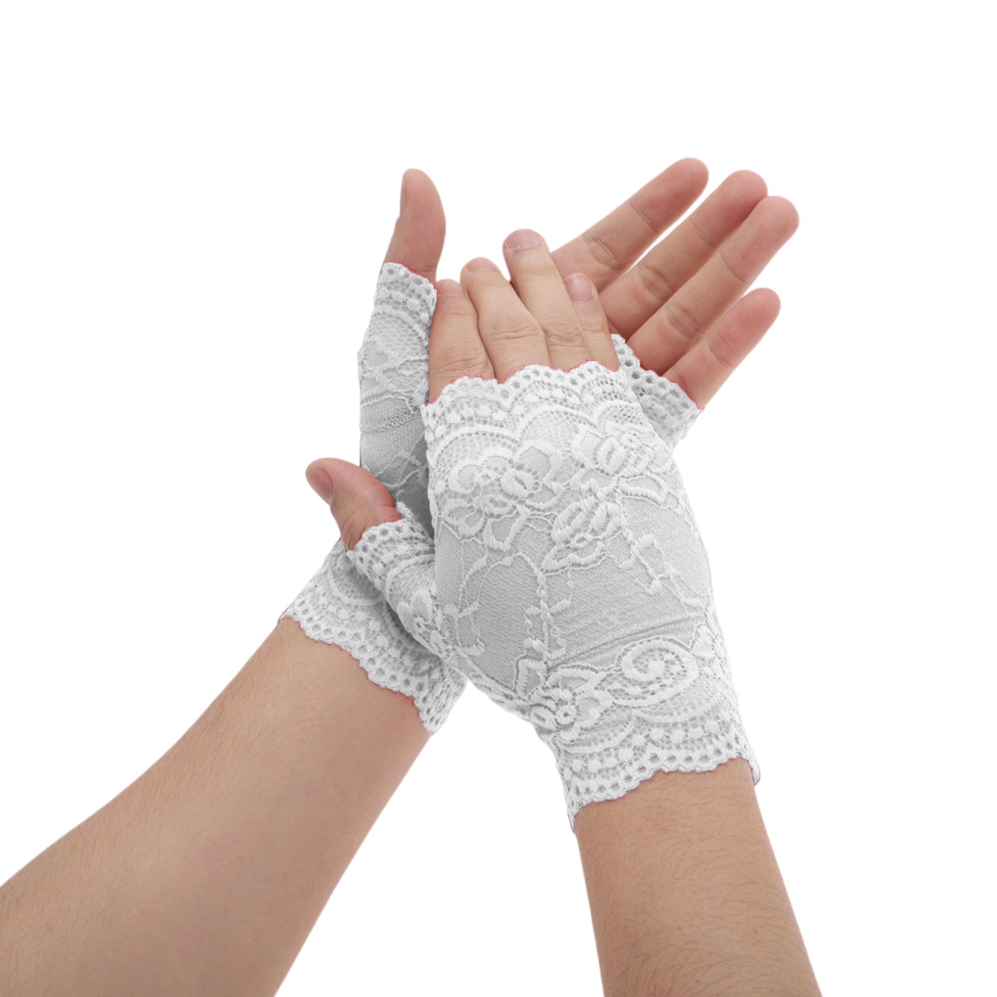 Unique Bargains Anti-slip Lace Manicure Gloves 1 Pair White
