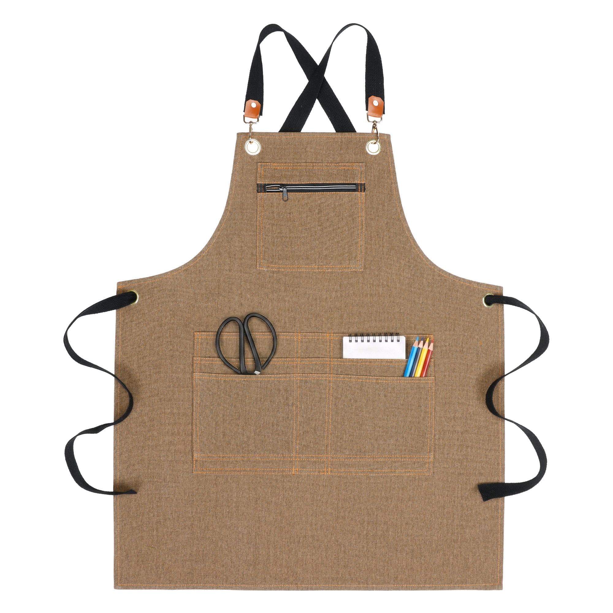 Unique Bargains Aprons with Pockets Adjustable Long Waist Cooking Apron Durable Brown