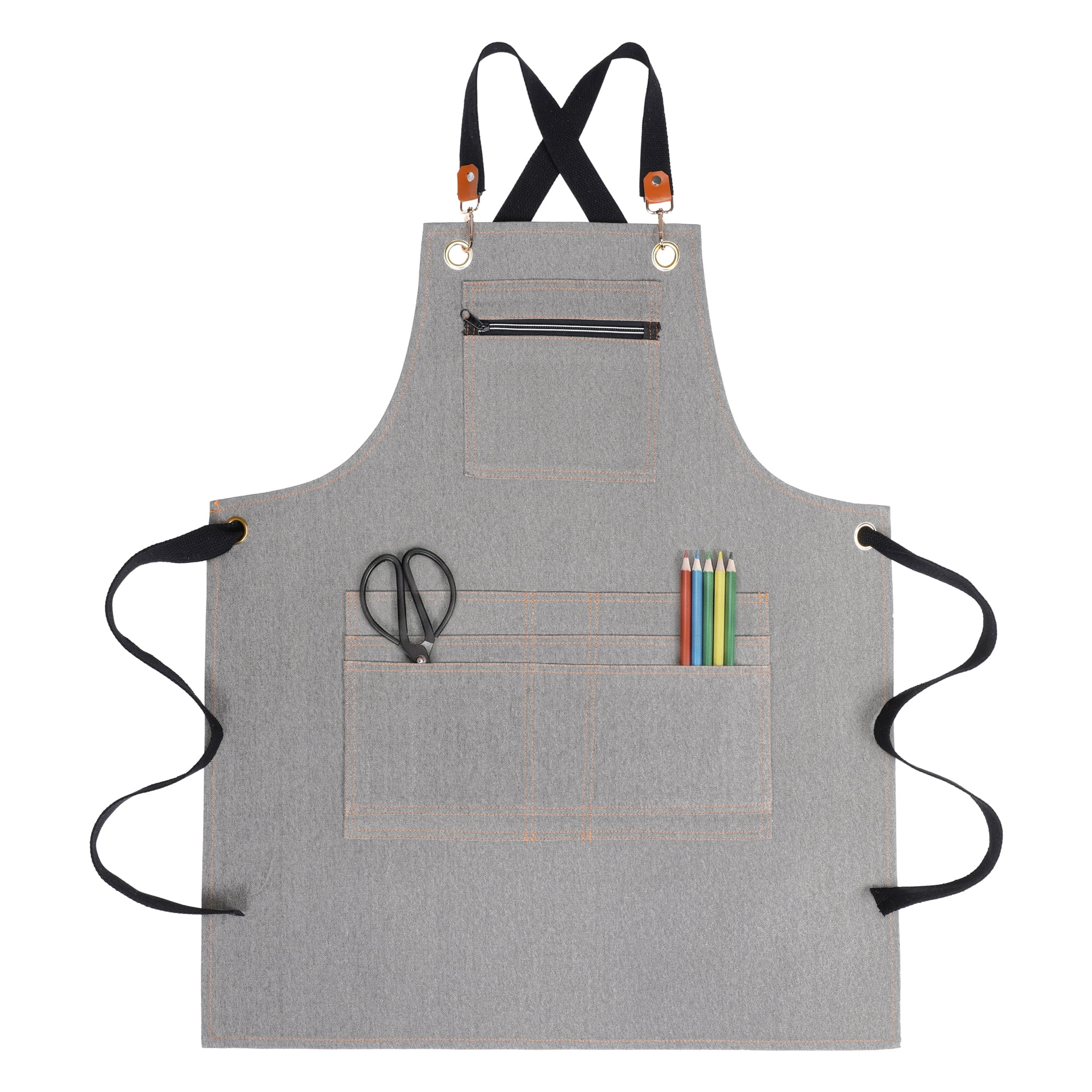 Unique Bargains Aprons with Pockets Adjustable Long Waist Cooking Apron Durable Gray